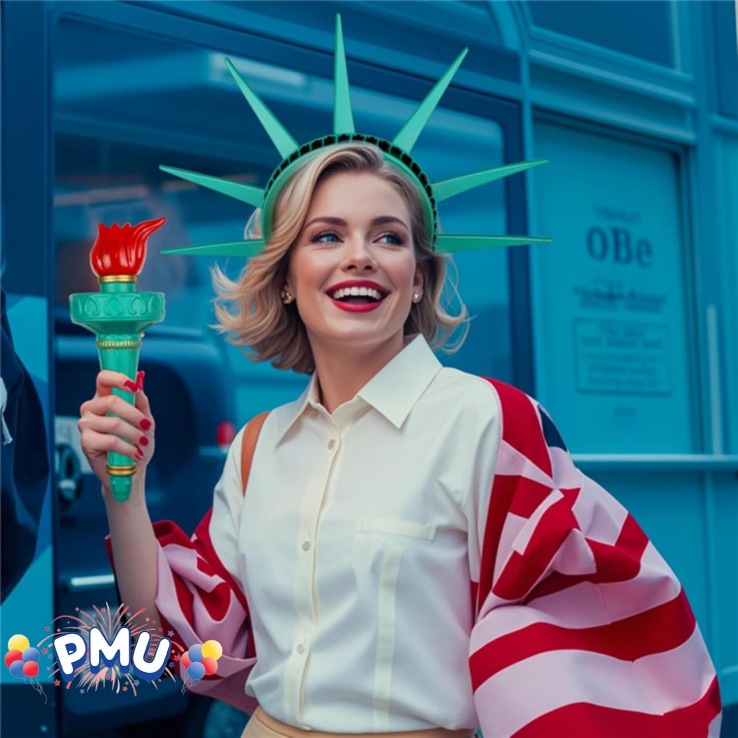 PMU 3 Pcs Statue of Liberty Torch with Red Flame, Adult Lady Liberty Costume for Women, Olympic Torch Prop, 4th of July Decorations, Patriotic Costume Accessory, Independence Day Party Décor