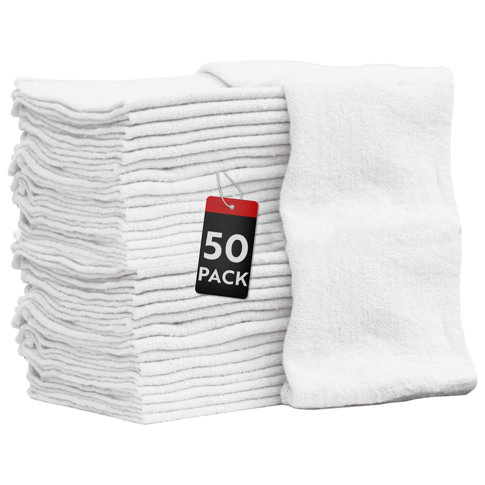Nabob Wipers Shop Towels 50 Pack Cotton Rags Size 14"x14" Commercial Grade (50 Pack, White)