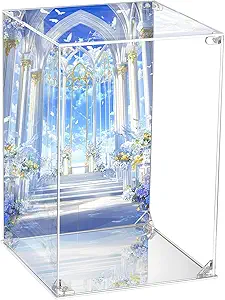 CHILLCASE UV Printed Background Acrylic Display Case with Mirror Base Anime Scene Clear Display Box Stand for Collectible Showcase for Action Figures Models PVC(Church,7.9×7.9×11.8 inch