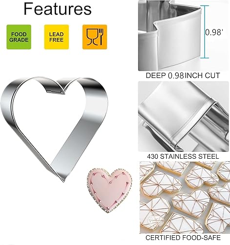 Miniatura 2 de Juego de 5 cortadores de galletas con forma de corazón para el día de San Valentín, moldes de acero inoxidable para aniversario, novia, compromiso y