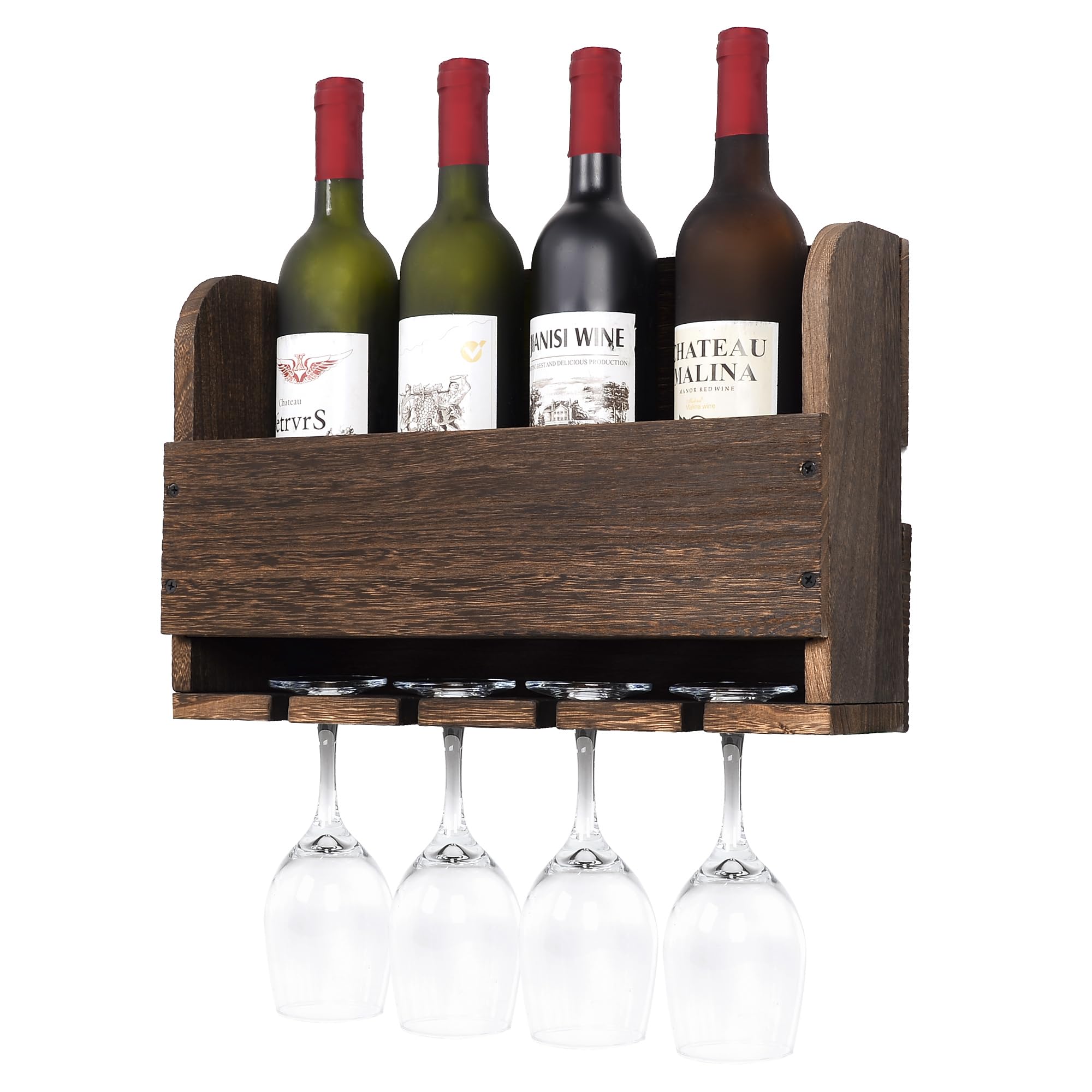 MITIME Wall Mounted Wooden Floating Wine Bottle Holder, Wine Glass Holder, Home, Kitchen, Restaurant Bar Decoration.