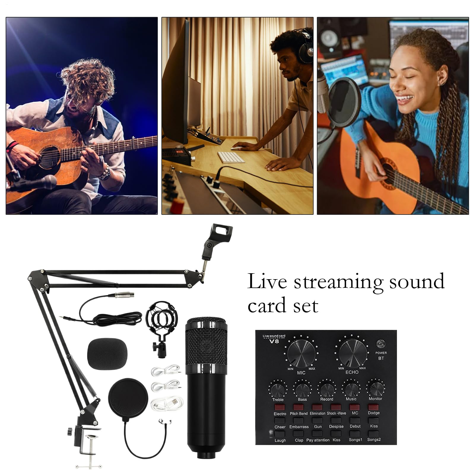 Ensemble Enregistrement - Équipement Studio, Kit Streaming | Matériel Audio Professionnel, Haute Sensibilité avec Support Réglable pour Podcast Musique à Domicile et Performances Directes