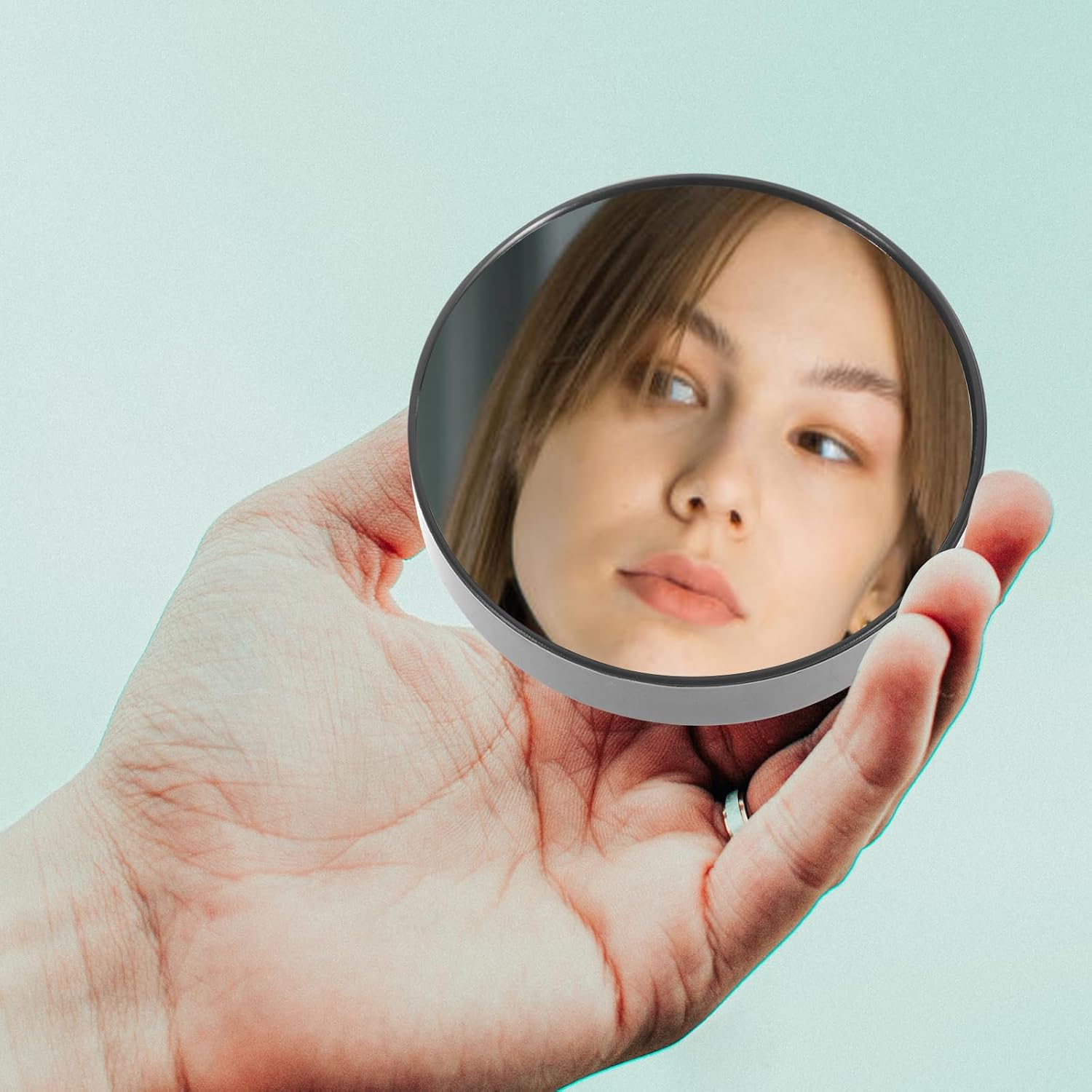 FRCOLOR 2-Pack 5X Magnifying Compact Makeup Mirror with Suction Cups Small Round Portable Cosmetic Mirror for Bathroom Wall and Travel Vanity