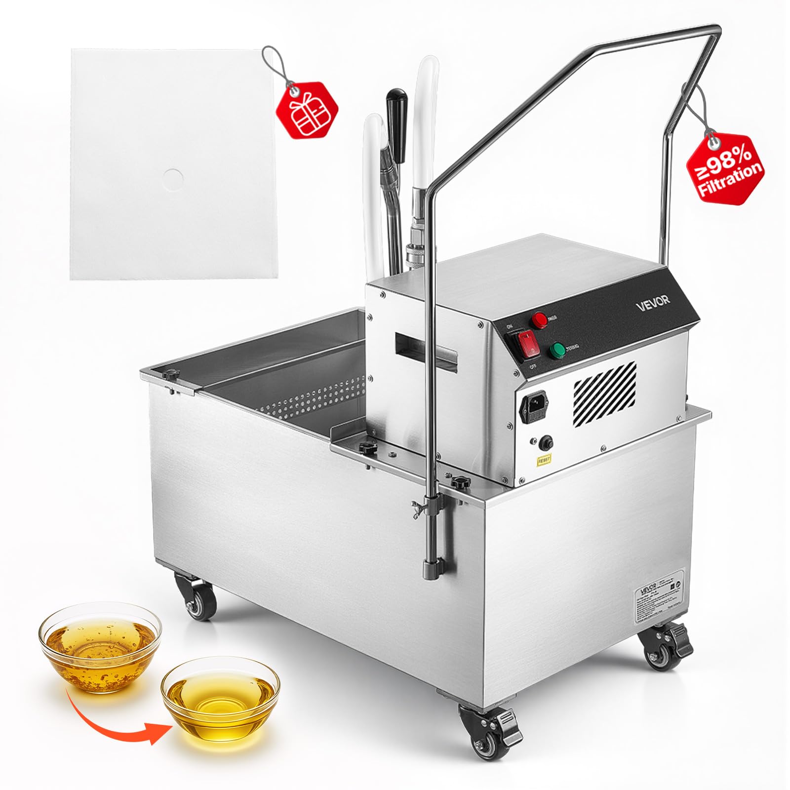 VEVOR Mobile Friteusenfiltermaschine 55 L 250 W Friteusenölfilterwagen