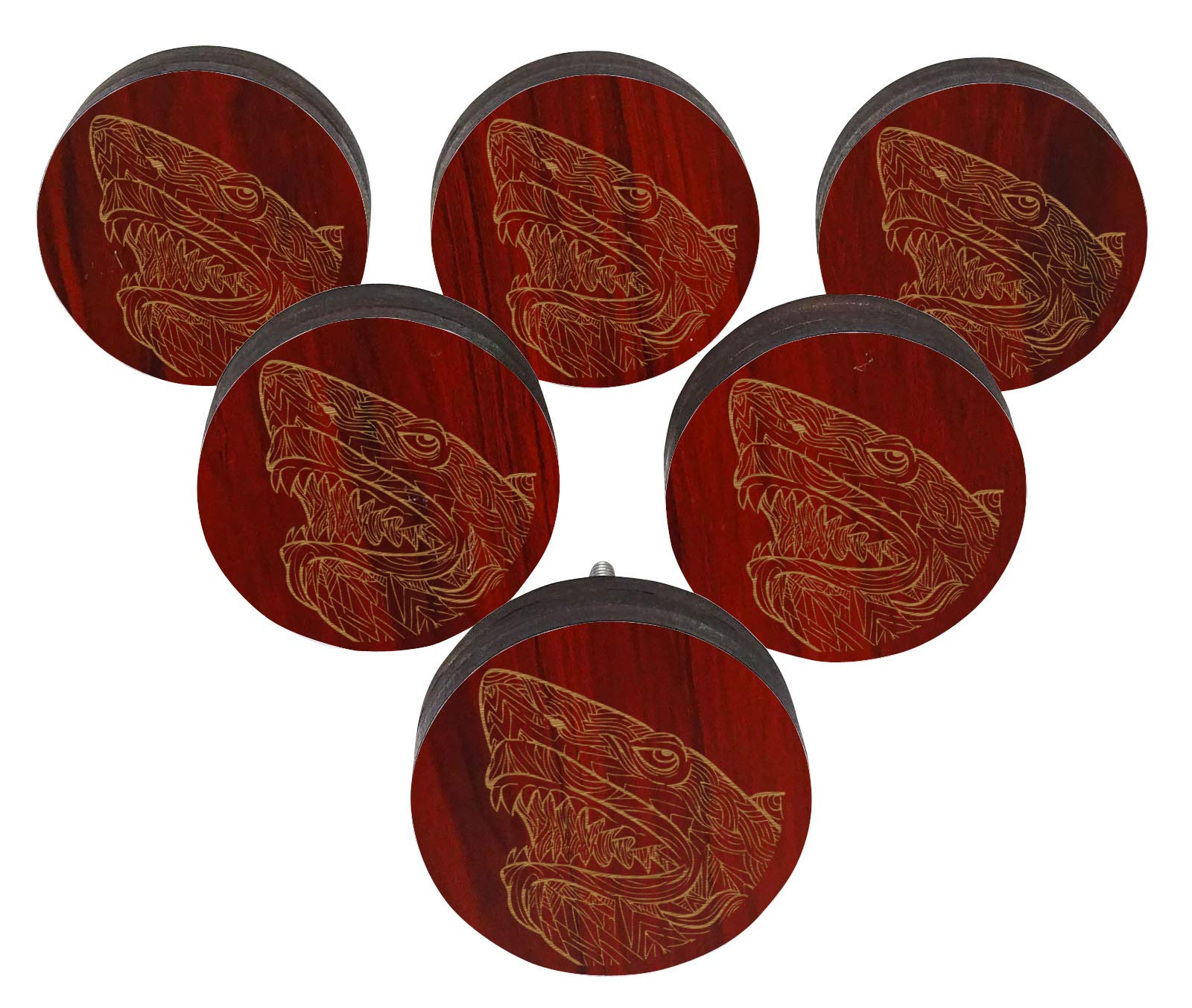 Red Shark Ocean Engraved Wooden Wardrobe Knobs Cabinet Drawer Pull 10 Pcs