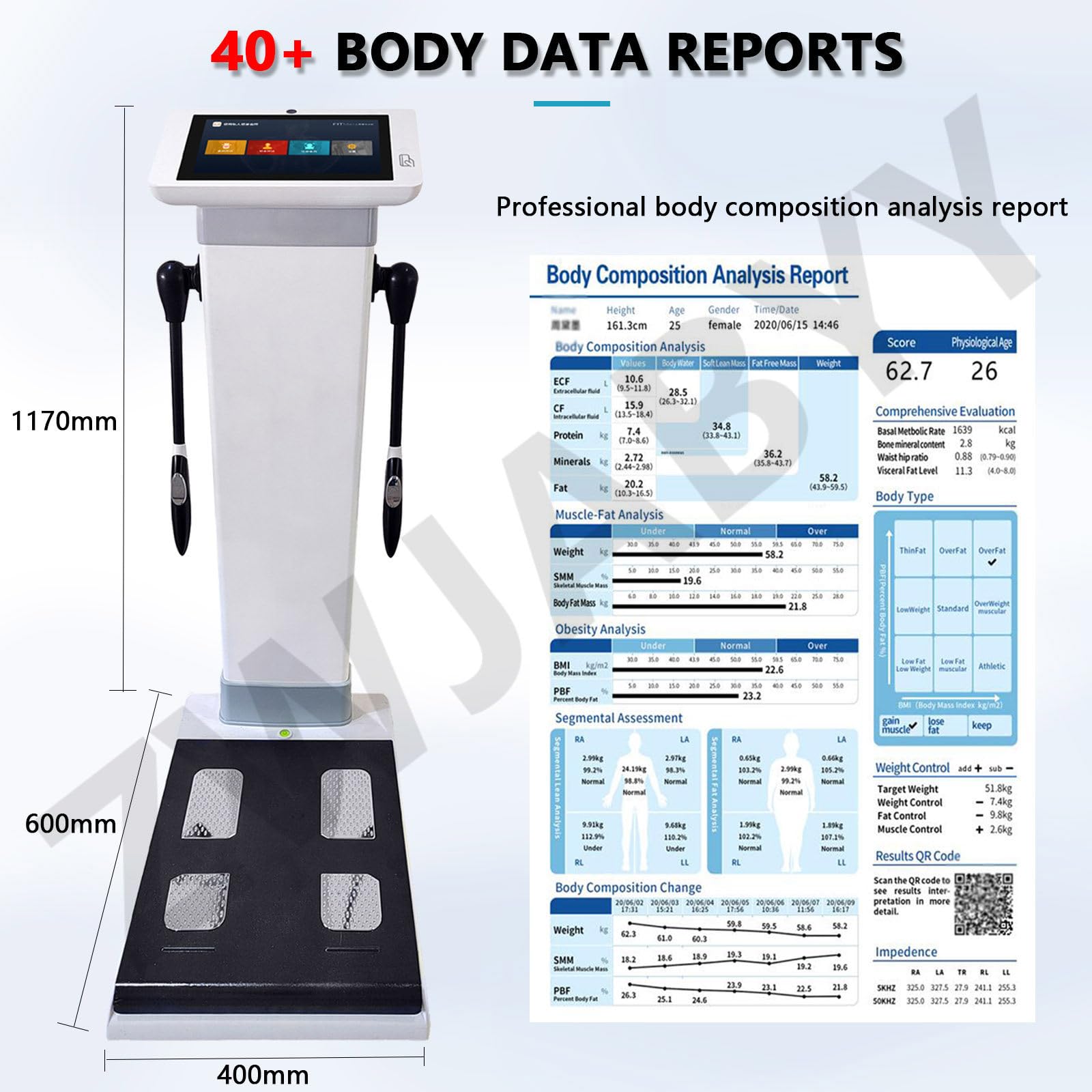 Körperfett-Analysegerät, Körperfett-Scanner-Analysegerät, professionelles Körperzusammensetzungs-Analysegerät für Fitnessstudios, Fettmessgerät zur Gesundheitsüberwachung