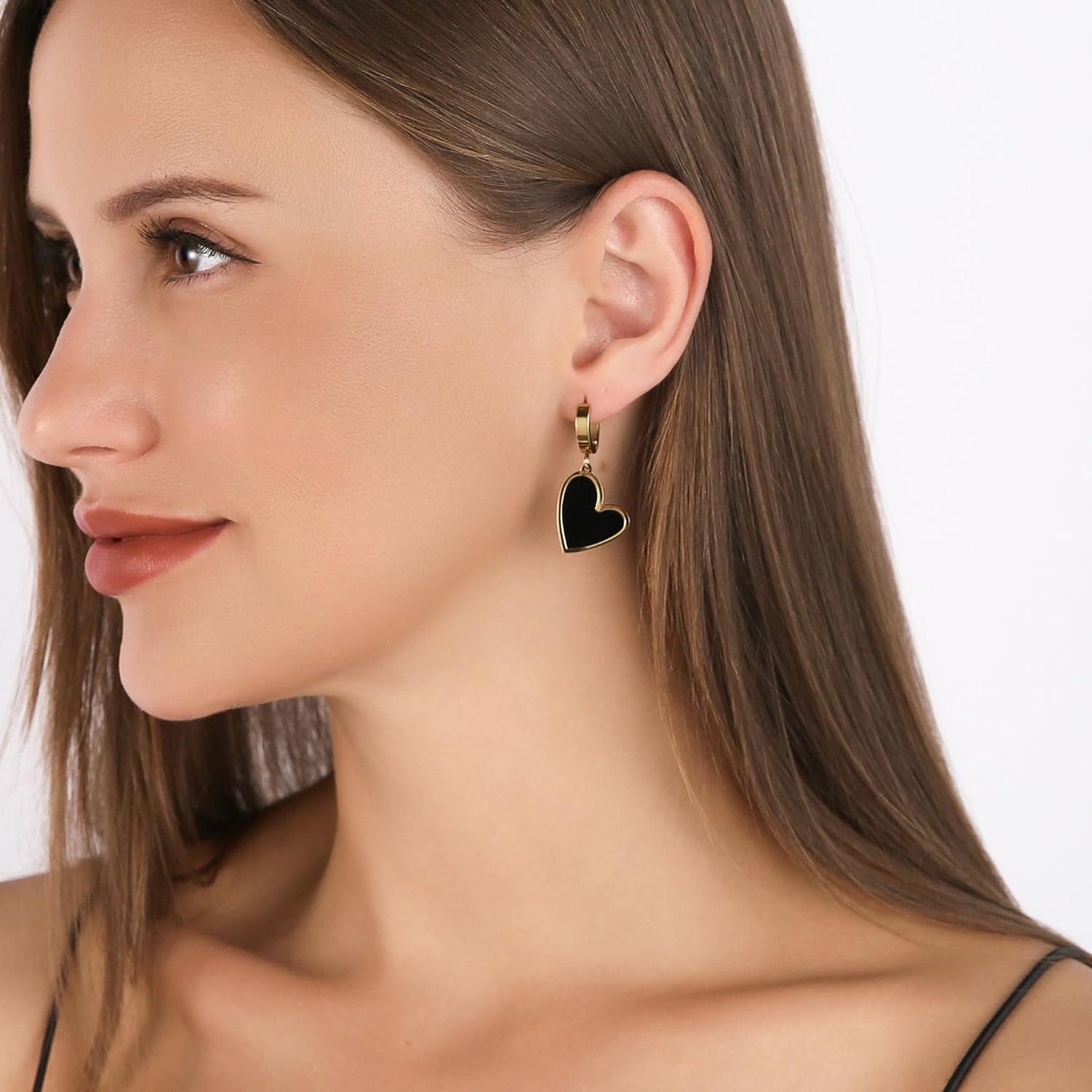 14K Gold Plated Heart Drop Dangle Earrings,Trendy Stainless Steel Huggie Pearl Small Hoop Earrings-Lightweight Hammered Ear Rings for Women - Image 6