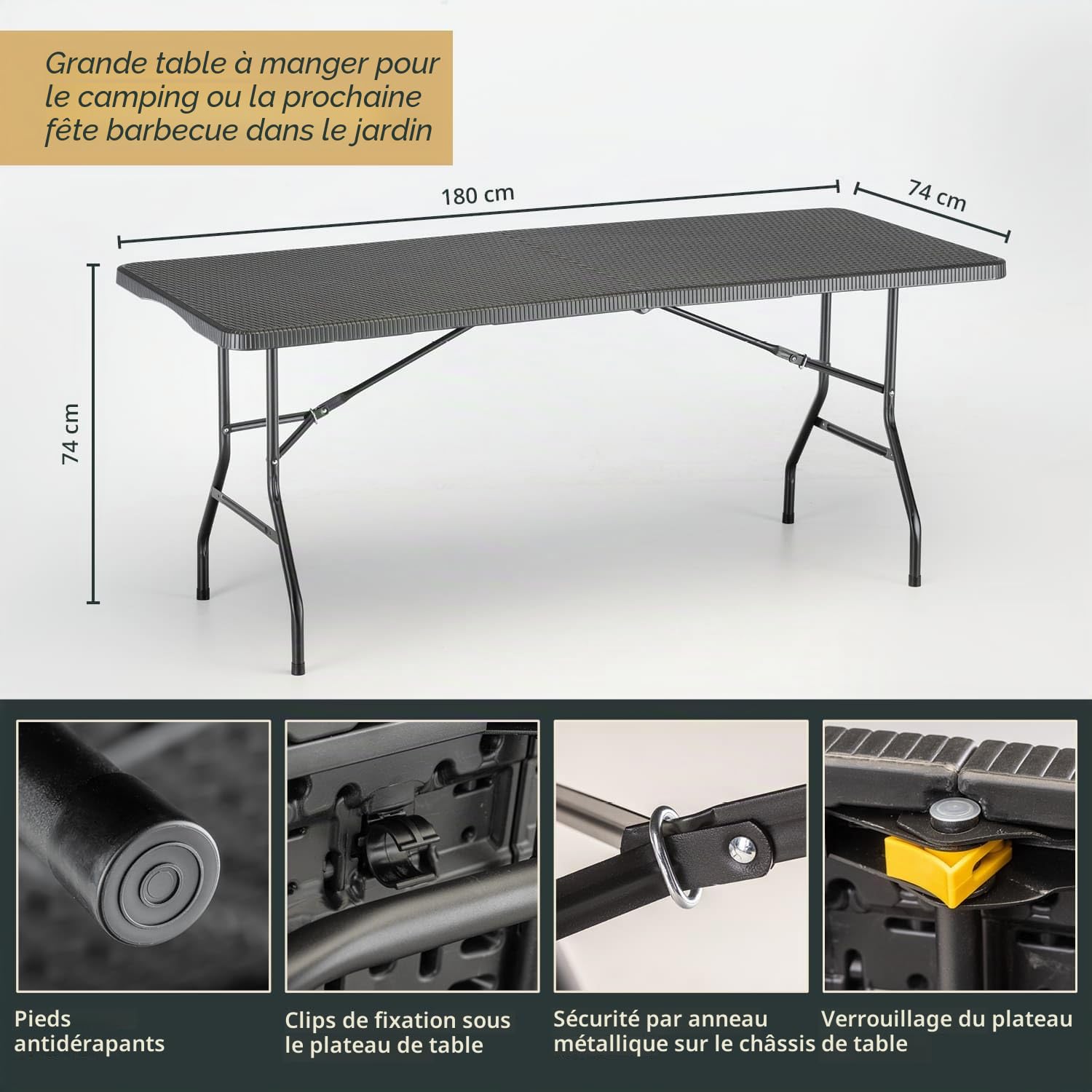 Skandika Table Pliante/Banc Pliable/Set MASI | Banc Max 300 kg, Table Max 200 kg, matériau HDPE recyclé, Pliable, résistant aux intempéries, 180 cm | Meubles Balcon, Jardin