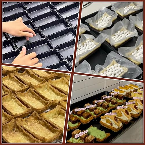 Miniatura 6 de Juego de 6 moldes para tartas rectangulares antiadherentes de 4 pulgadas con parte inferior extraíble y lateral acanalado resistente, mini moldes