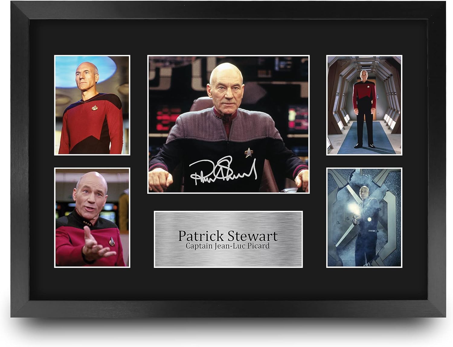 HWC Trading Patrick Stewart Star Trek Jean-Luc Picard 16 x 12 inch (A3) Printed Gifts Signed Autograph Picture for TV Show Fans - 16" x 12" Framed