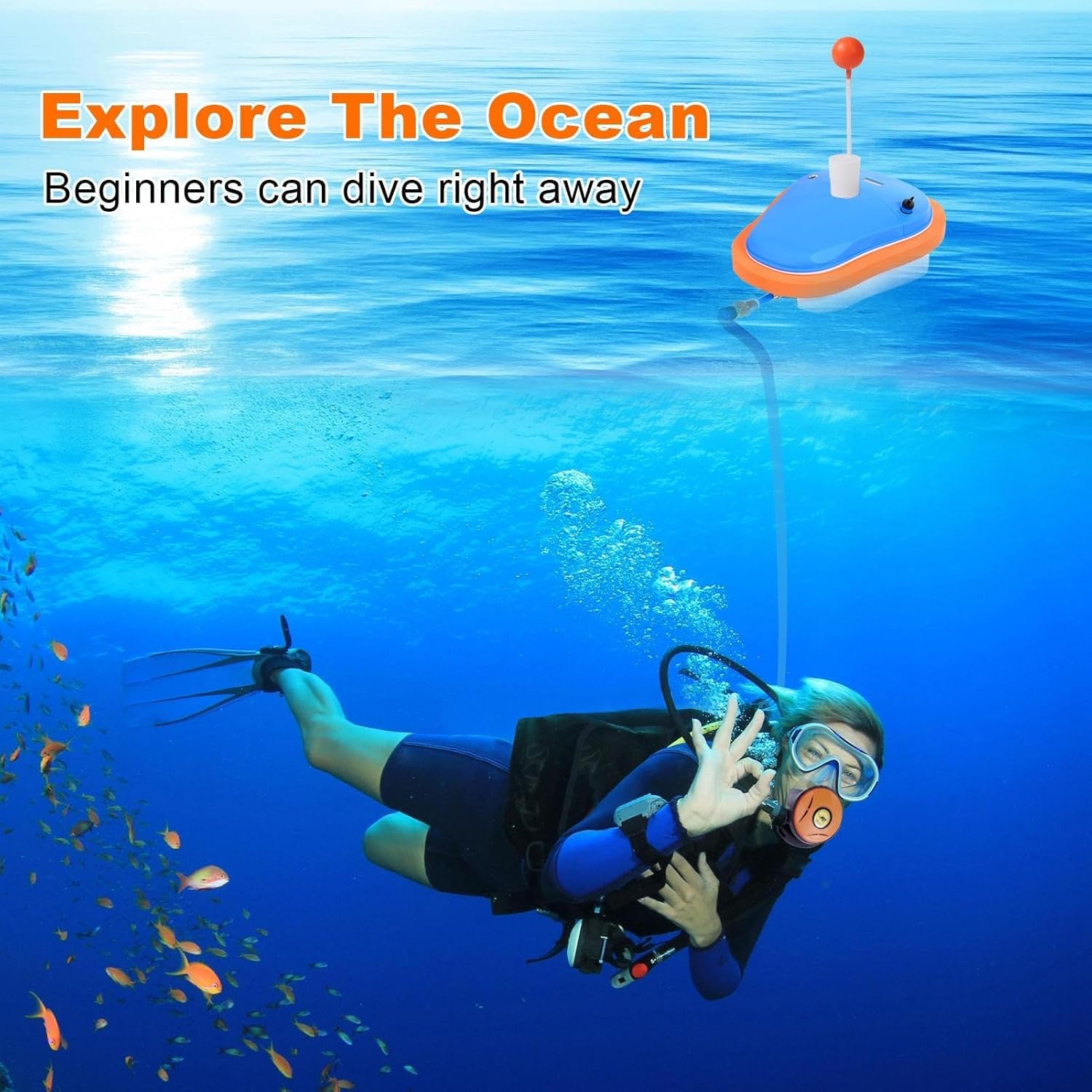 52L/Min Diving Ventilator,50 Minutes Rechargeable Stank Waterproof Air Compressor with 39Ft Hose & Breathing Regulator s System for Recreational Divings Fishing