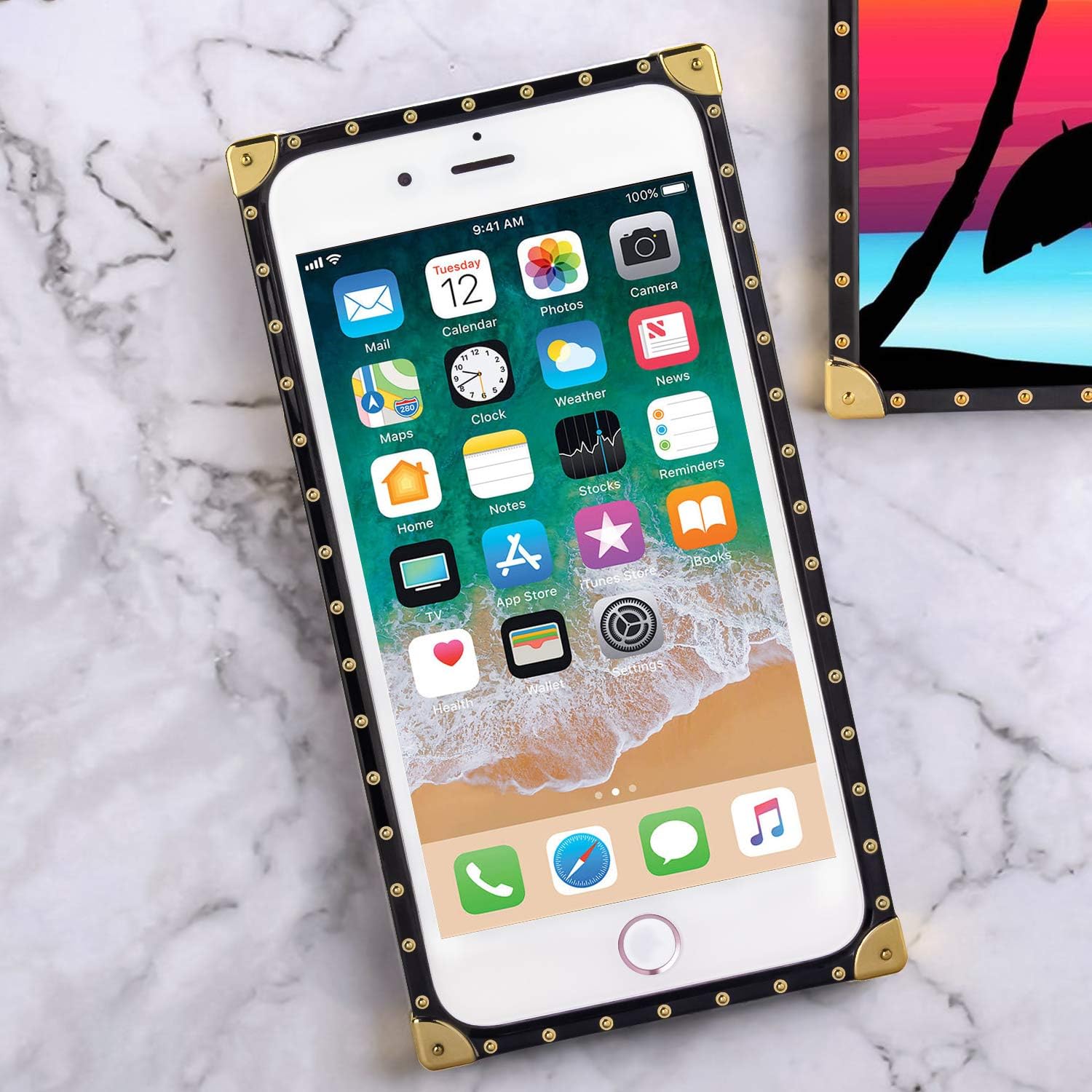 Square Case for iPhone 7 Plus iPhone 8 Plus Case Tropical Sunset Luxury Elegant Soft TPU Shock Protection Case Cover for iPhone 7 Plus/8 Plus 5.5 Inch