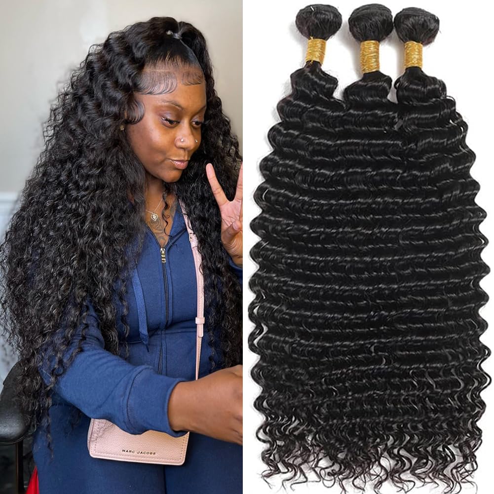 Amazon.com : Flyzhuim Deep Wave Human Hair Bundles 20 22 24 inch Quick ...