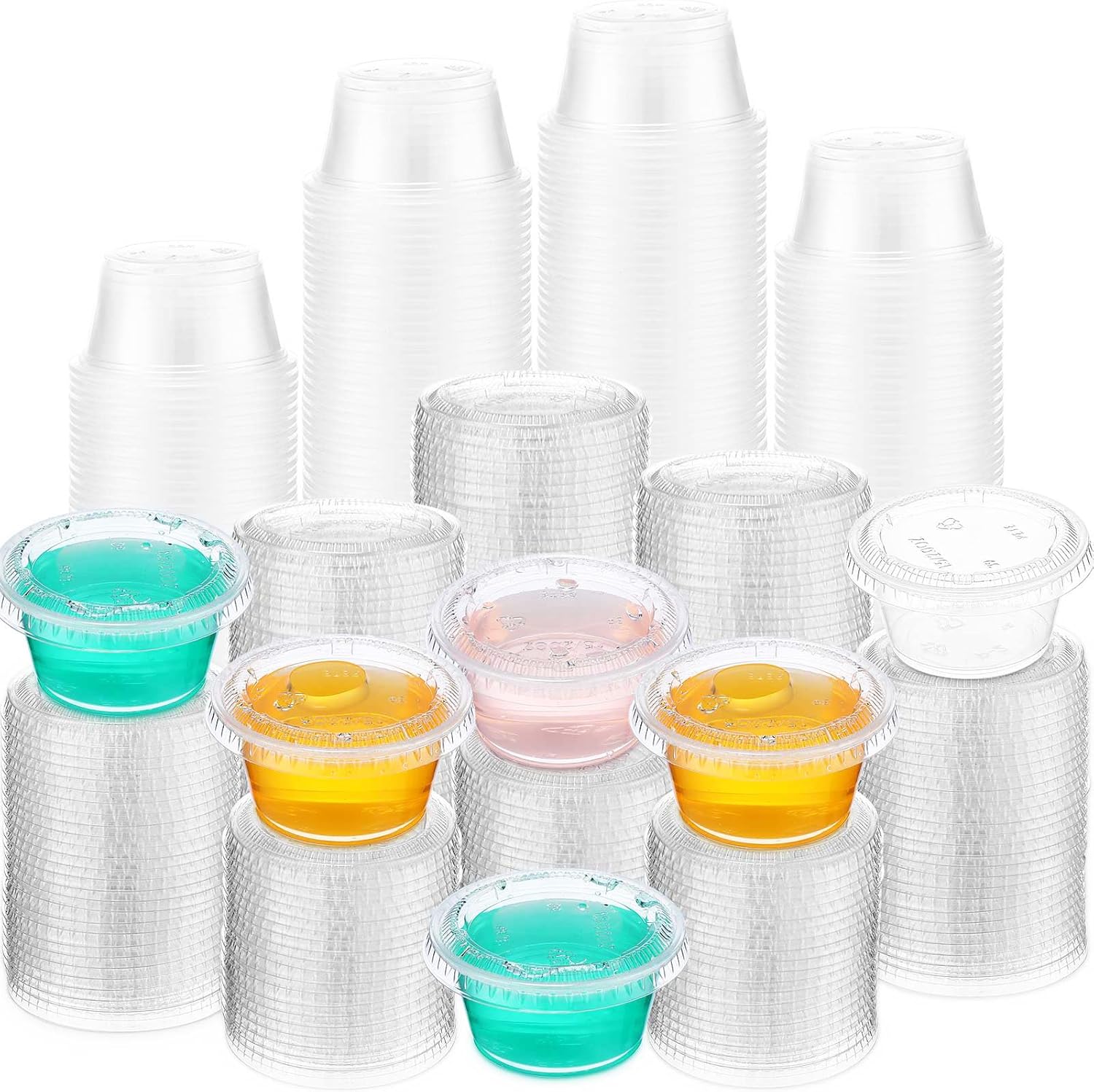 Macarrie 2000 Pieces 1 oz Containers with Lids 1 oz Portion Condiment Cups Disposable Souffle Cups Sauce Cup Salad Container Plastic Food Cup for Restaurant Picnic Birthday Wedding Outdoor Party