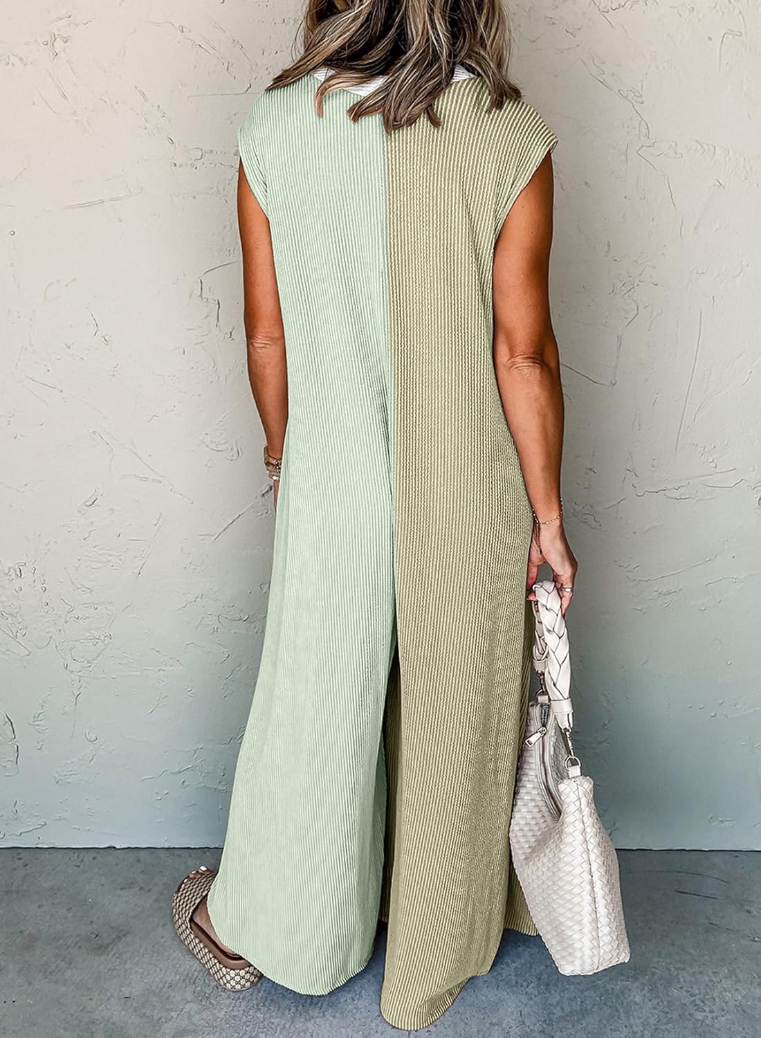 chouyatou Women's 2025 Color Block Sleeveless Baggy Overalls Button Up Wide Leg Romper Jumpsuit Pants