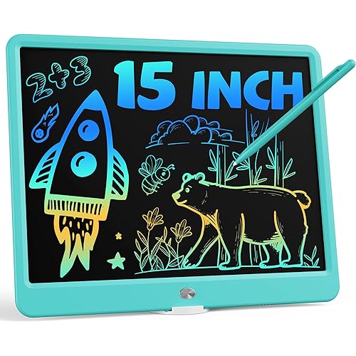 Bravokids 15 Inch LCD Writing Tablet for 3 Year Olds - Electronic Drawing Pad and Doodle Board as Educational Birthday Gifts for Girls and Boys (Blue)