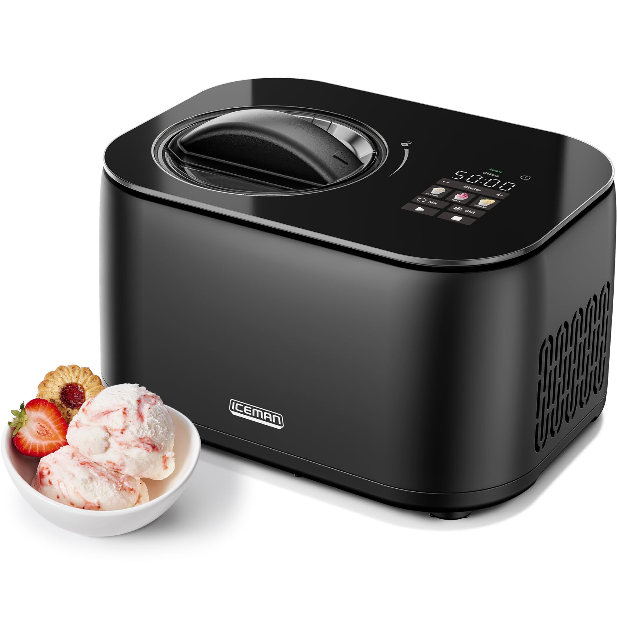 Iceman da Chefman Gelatiera, Niente Pre-congelamento, con Compressore Integrato, Per Gelato, Yogurt Gelato, Sorbetto, Gelato Italiano, Display Digitale e 3 Preimpostazioni