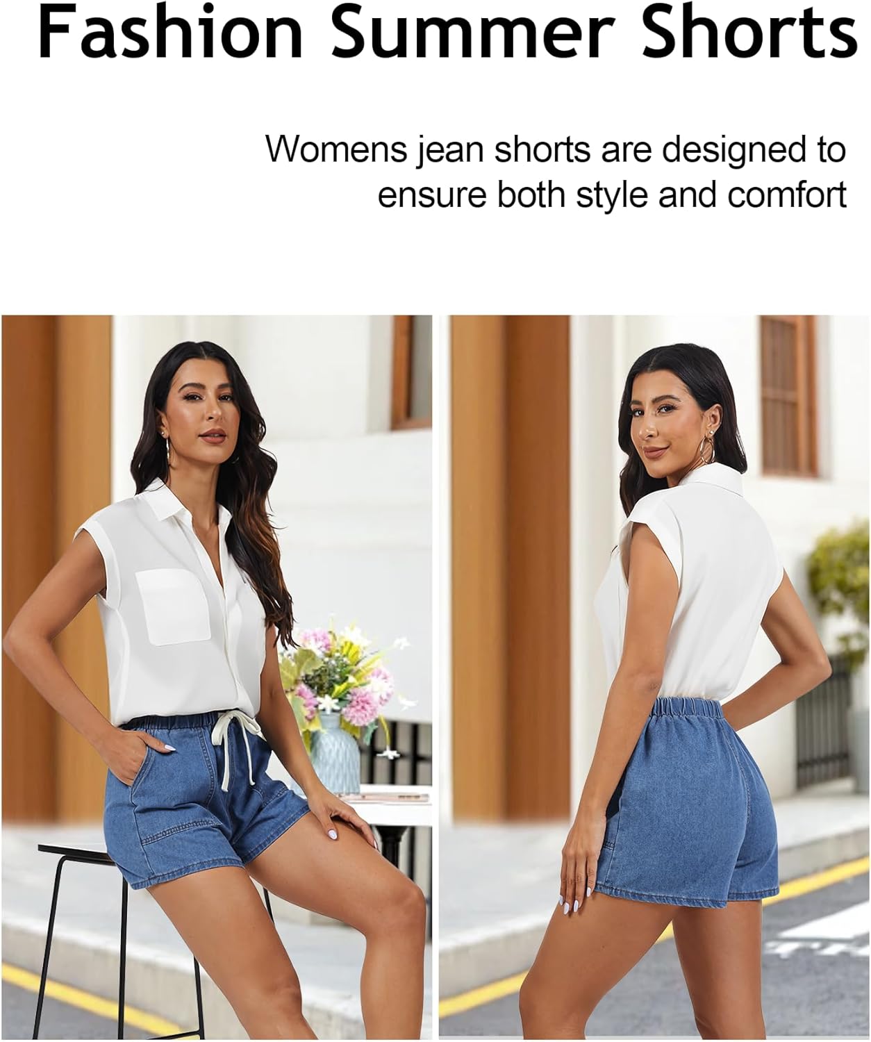 Jean Shorts for Women Drawstring Denim High Elastic Waisted Baggy Summer Shorts with Pockets - Image 5