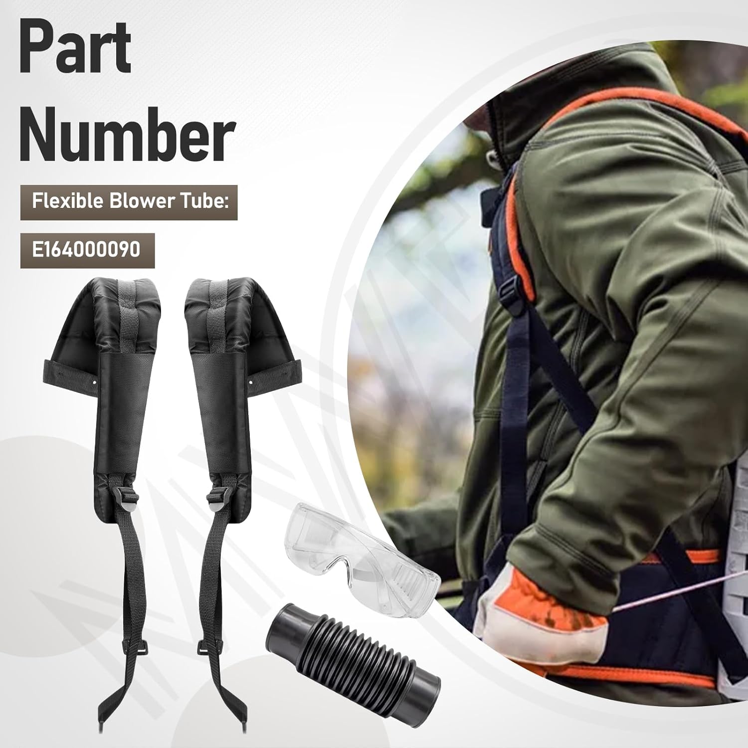 E164000090 Flexible Tube and P021046660 Back Pack Harness Kit Compatible with Echo Back Pack Leaf Blower, Fits Model PB-770H PB-770T PB-760LNH - Includes goggles