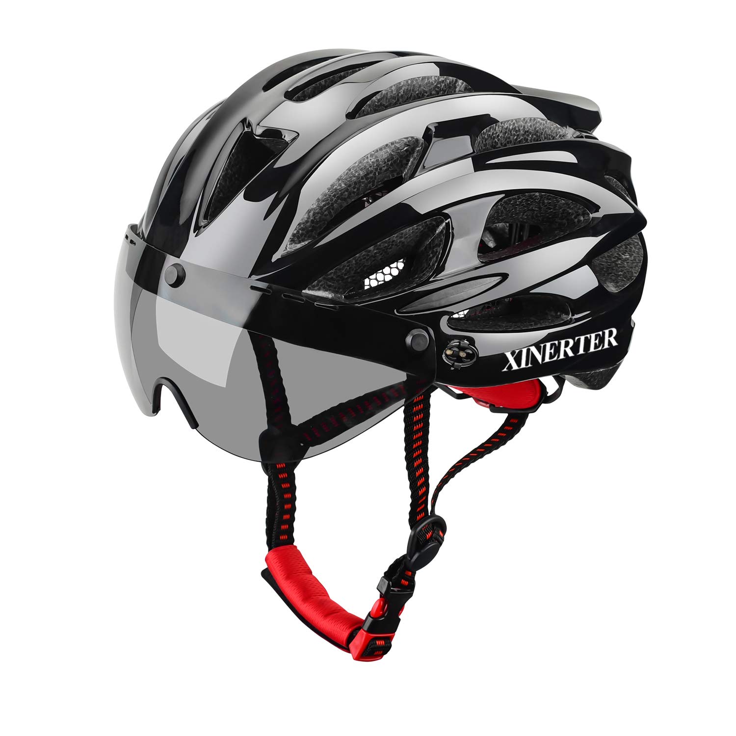XinerTer Adult Bike Helmet,Road Bike Helmet and Detachable Magnetic Goggles, Replacement Lining Removable Bicycle Helmets for Men and Women, Adjustable Size 22-24.02In