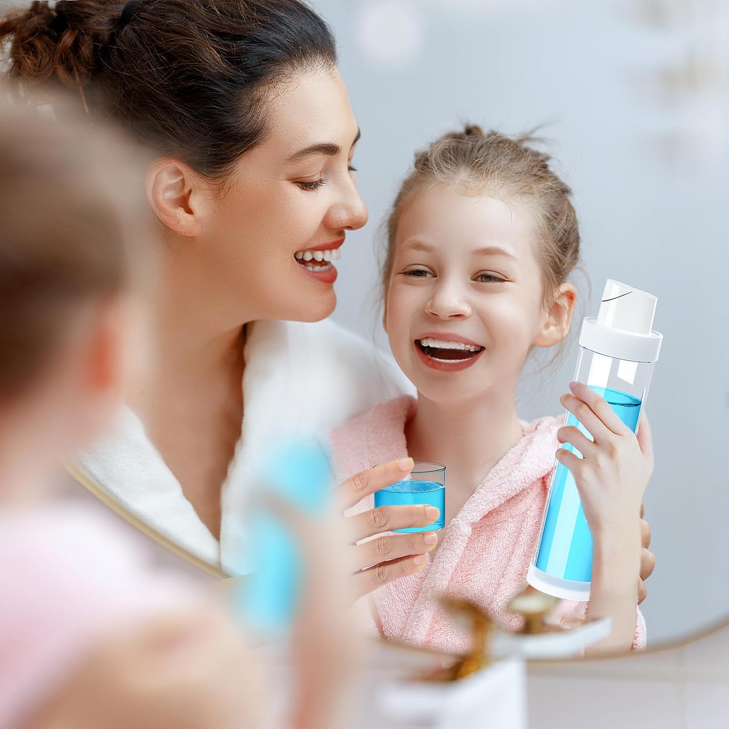 Glass Mouthwash Dispenser for Bathroom, 1 Pack Clear Mouth wash Container With Lid Cup, 16 oz Refillable Mouthwash Bottle for Countertop, Auto Flip Non-Drip Design, Glass Decanter with 500ml Capacity - Image 2