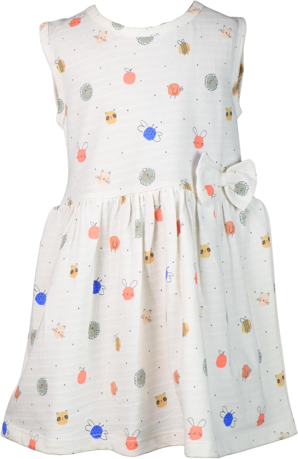 Kiddiebumz 100% Soft Cotton Kids Frocks, Casual Sleeveless Dress, Cute and Comfortable, 9 Months – 5 Years, White – Bug Buzz