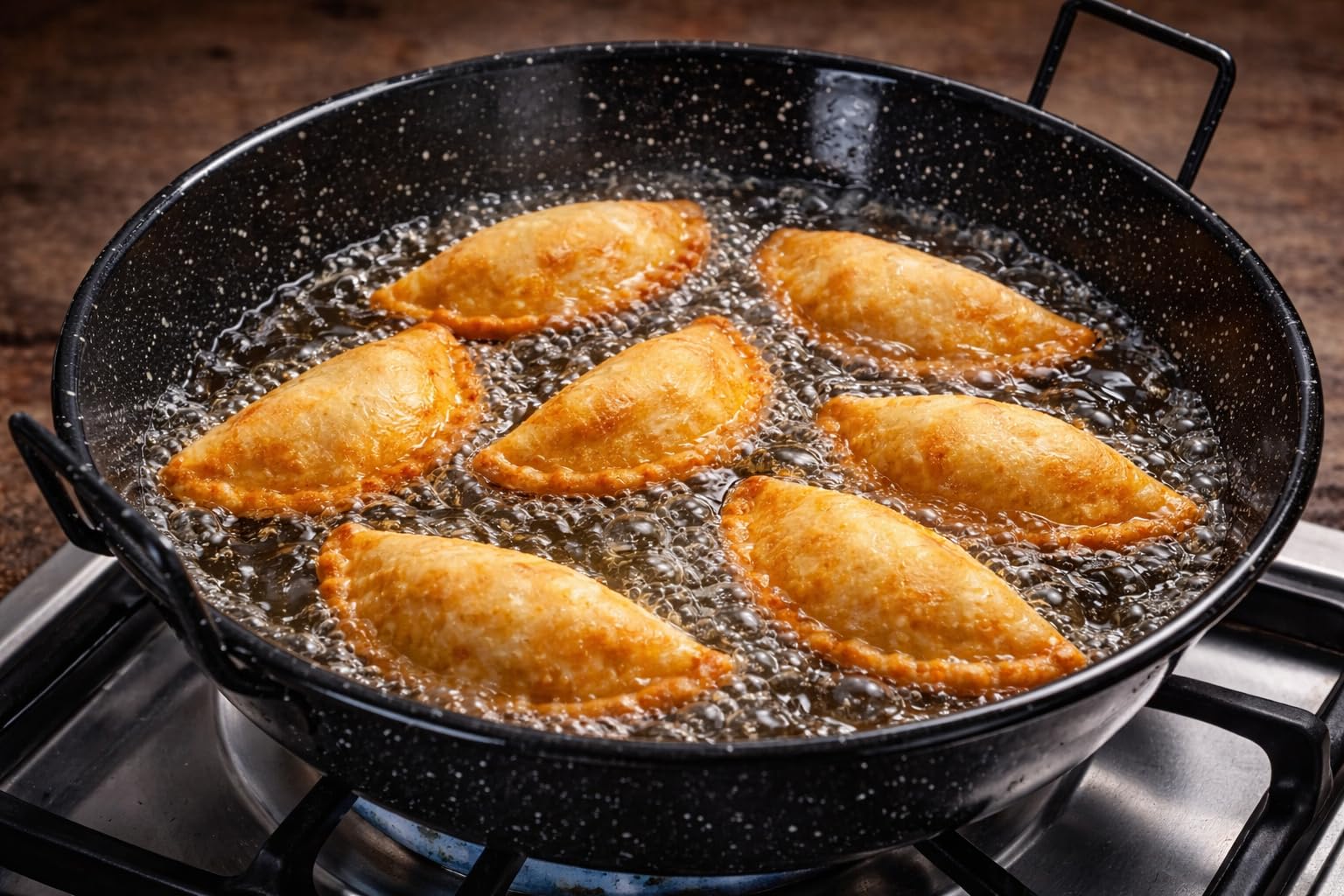 Tegame Fondo in Ferro Smaltato con Manici, Nero per uso professionale, Ideale per Fritture e Preparazioni Etniche (40 cm)