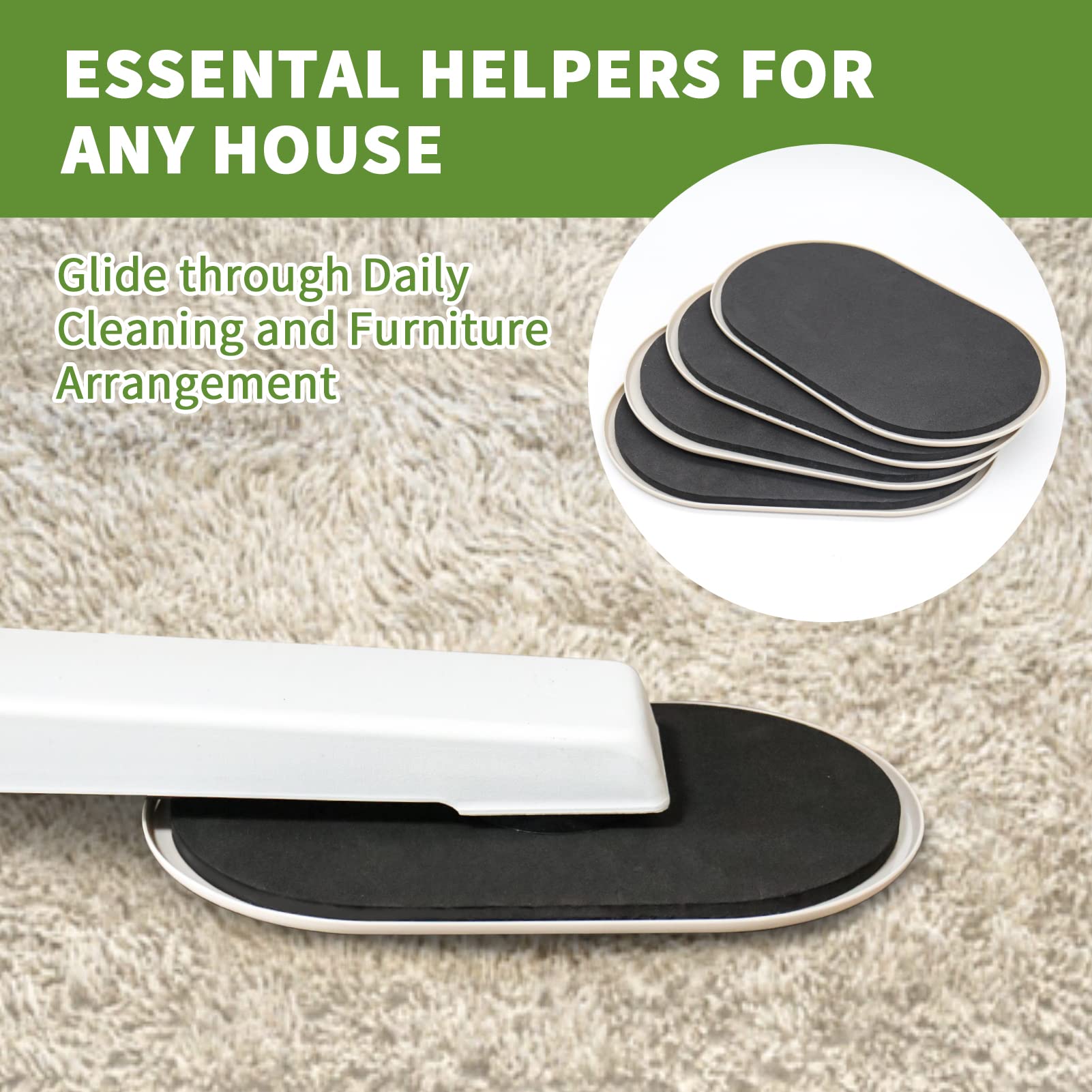 Deslizadores de muebles para alfombras, 4 unidades, 9 1/2 pulgadas, protectores de piso para patas de silla, mueve tus muebles de forma fácil y segura (para alfombras)