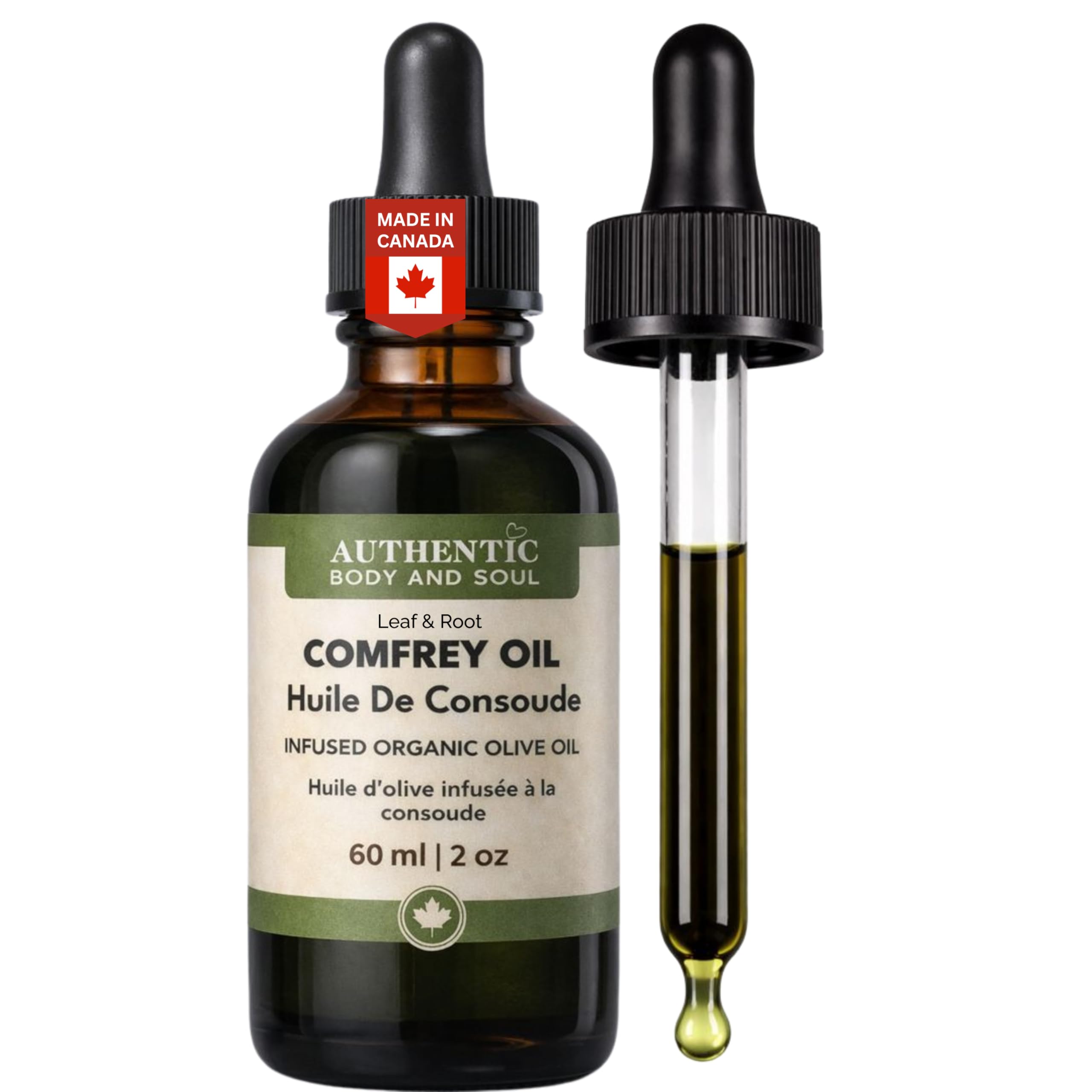 Comfrey Oil – Undiluted 2 oz Leaf & Root, Unscented, From Certified Organic Farm, Comfrey Infused Organic Cold-Pressed Olive Oil for Skin | Symphytum Officinale, Premium Herbal Handcrafted Slow-Infused, Authentic Body And Soul