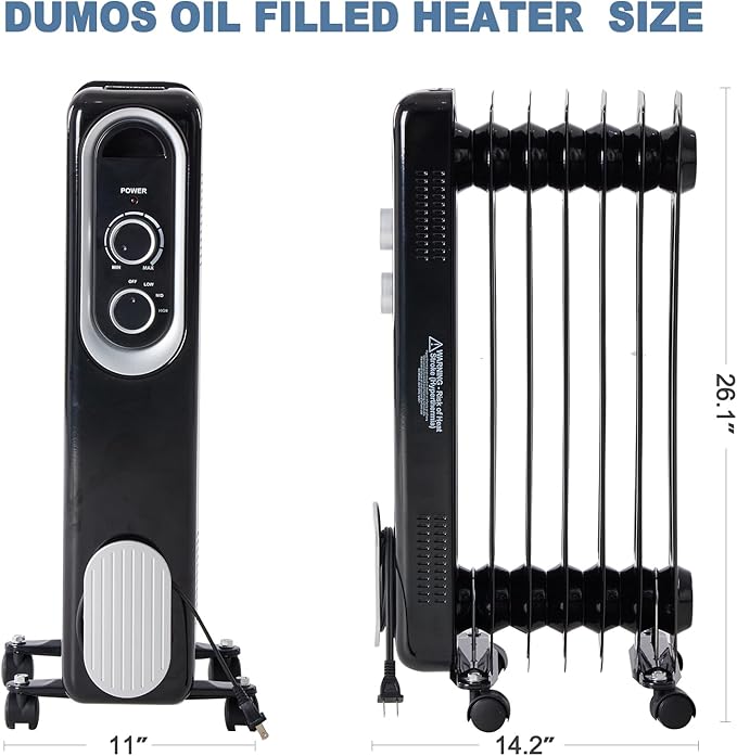 Calefactor Eléctrico Portátil Radiador de Aceite 1500W con Termostato Ajustable miniatura 2