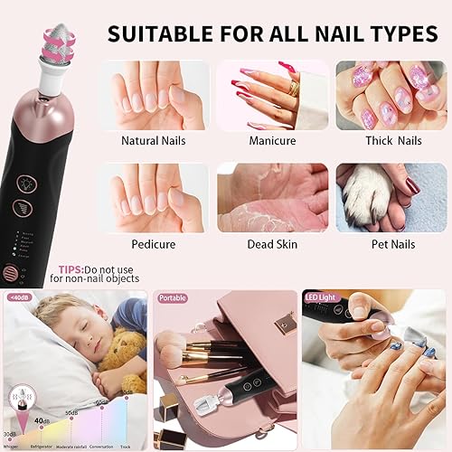 Miniatura 7 de Kit profesional de manicura y pedicura, juego de limas eléctricas inalámbricas, herramientas de pedicura recargables para pies, 5 velocidades,