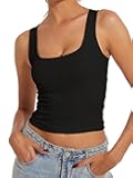 AnotherChill Women's Ribbed Crop Tank Tops Scoop Neck High Back Basic Sleeveless Rib Shirt Summer Athletic Top
