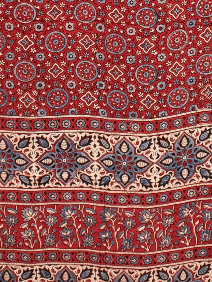 Image of Ethnics of Kutch Womenss Ajrakh Modal Silk Natural Dye Hand Block Print Saree with Blouse Piece - 5.5 Mtr Length