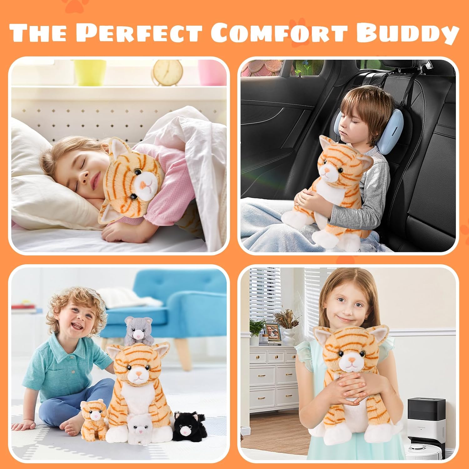 5 PCS Cat Stuffed Animal with Babies Inside Belly, 1 Mommy Stuffed Orange Tabby Cat Toy with 4 Plush Kittens, Stuffed Kitty Plushies for Kids Boys Girls Christmas Birthday Gift