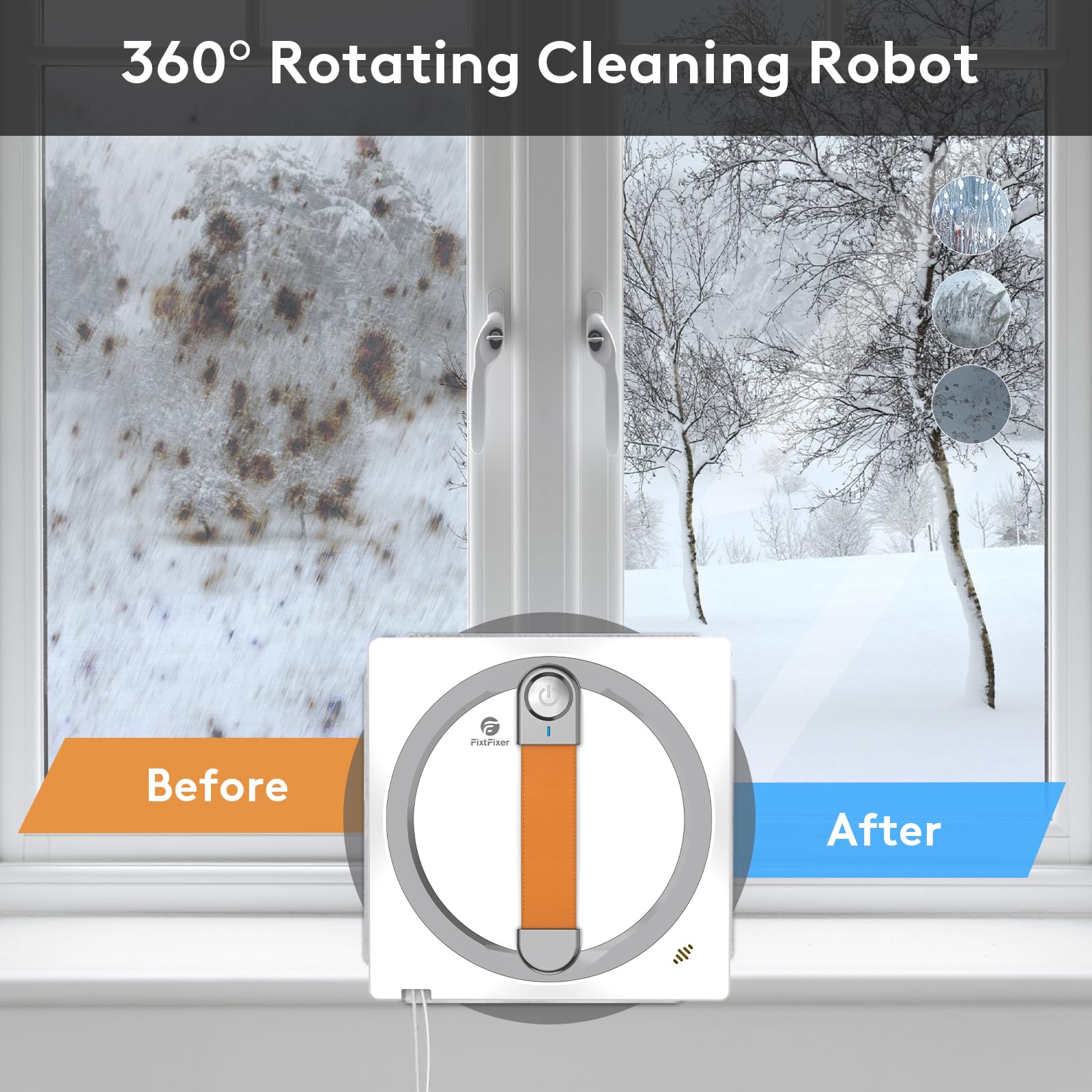 Fensterputzroboter 2800Pa, Elektrischer Fensterreiniger mit Ultraschallzerstäubung & 4 x Tücher, Smarte Navigation, 10-Stufiges Sicherheitssystem, für Innen- und Außenfenster