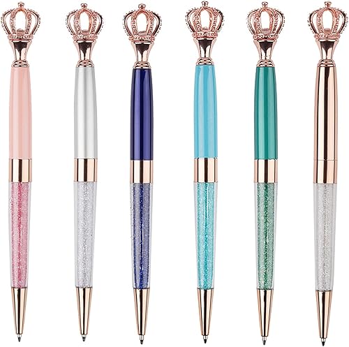YOUMI Bolígrafo de 6 bolígrafos de metal de cristal de corona, bolígrafos de cristal brillantes, bolígrafos de cristal personalizados, bolígrafo de