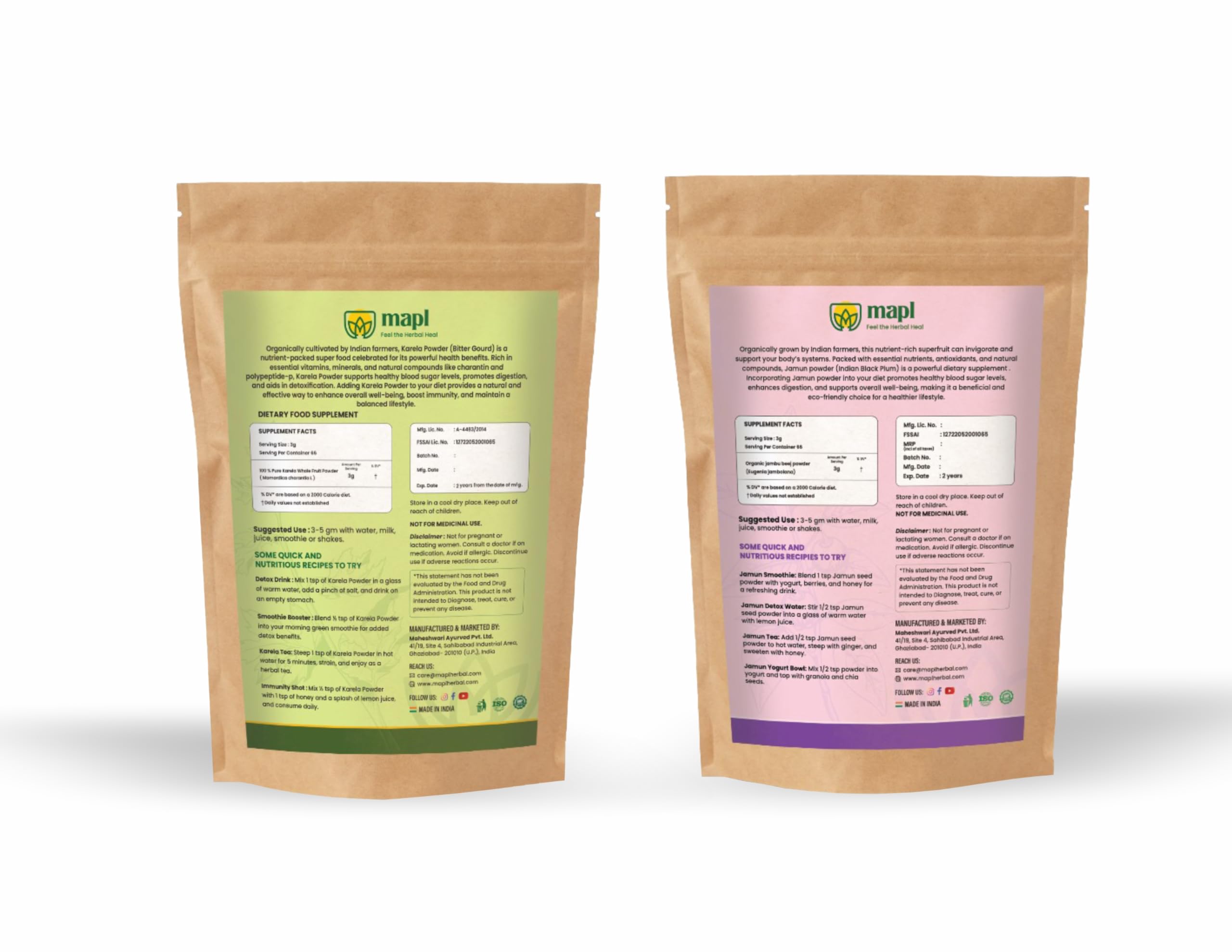 MAPL Karela and Jamun Powder Combo Pack, 100% Pure Plant Based Super Food, Non-GMO, Natural, Vegan, 200g Each — Amazon image 2