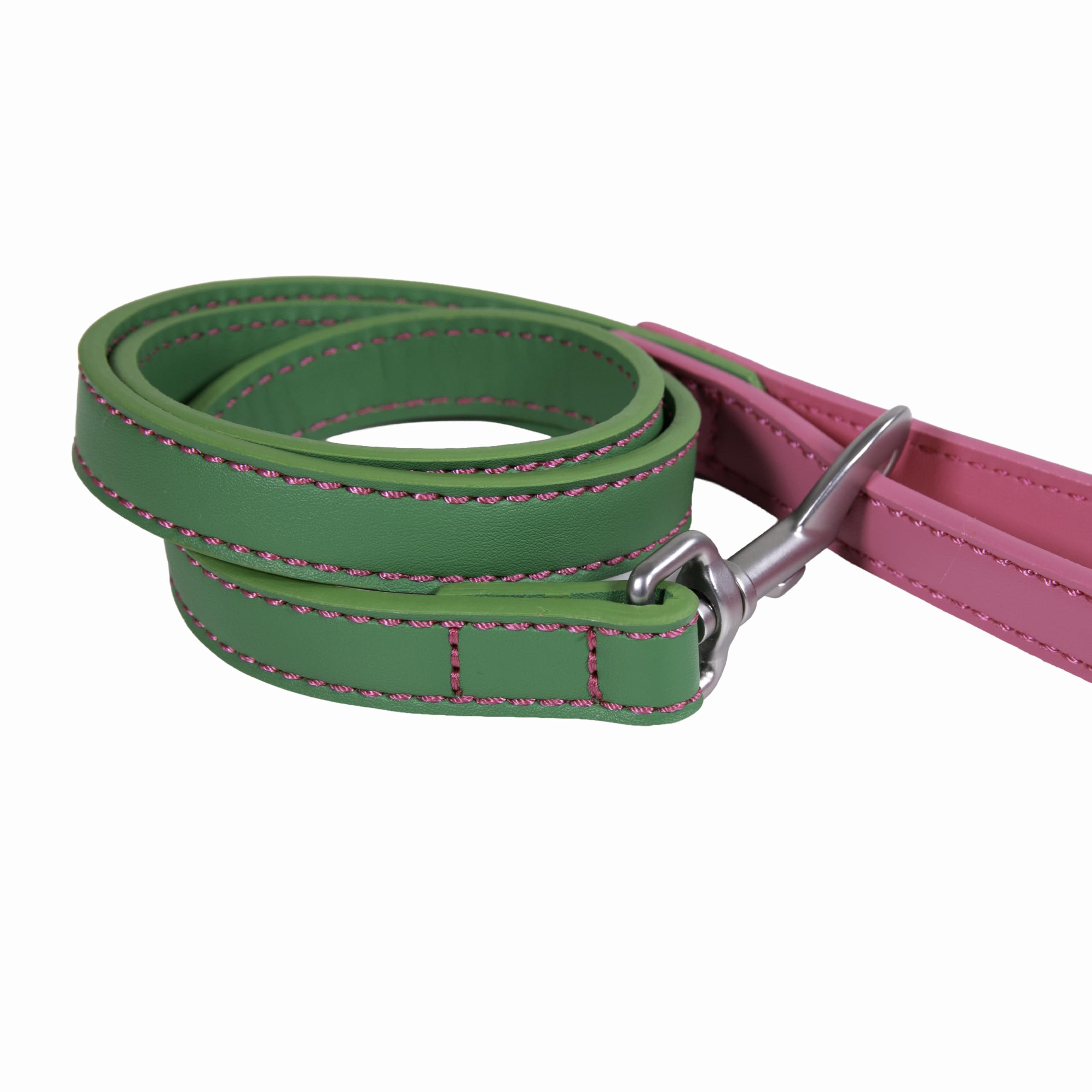Rosewood Vegan Leather Dog Lead – PU Leather Pet Leash for Small, Medium & Large Dogs – Stylish, Durable Lead with Metal Hardware – Green/Pink, 102cm