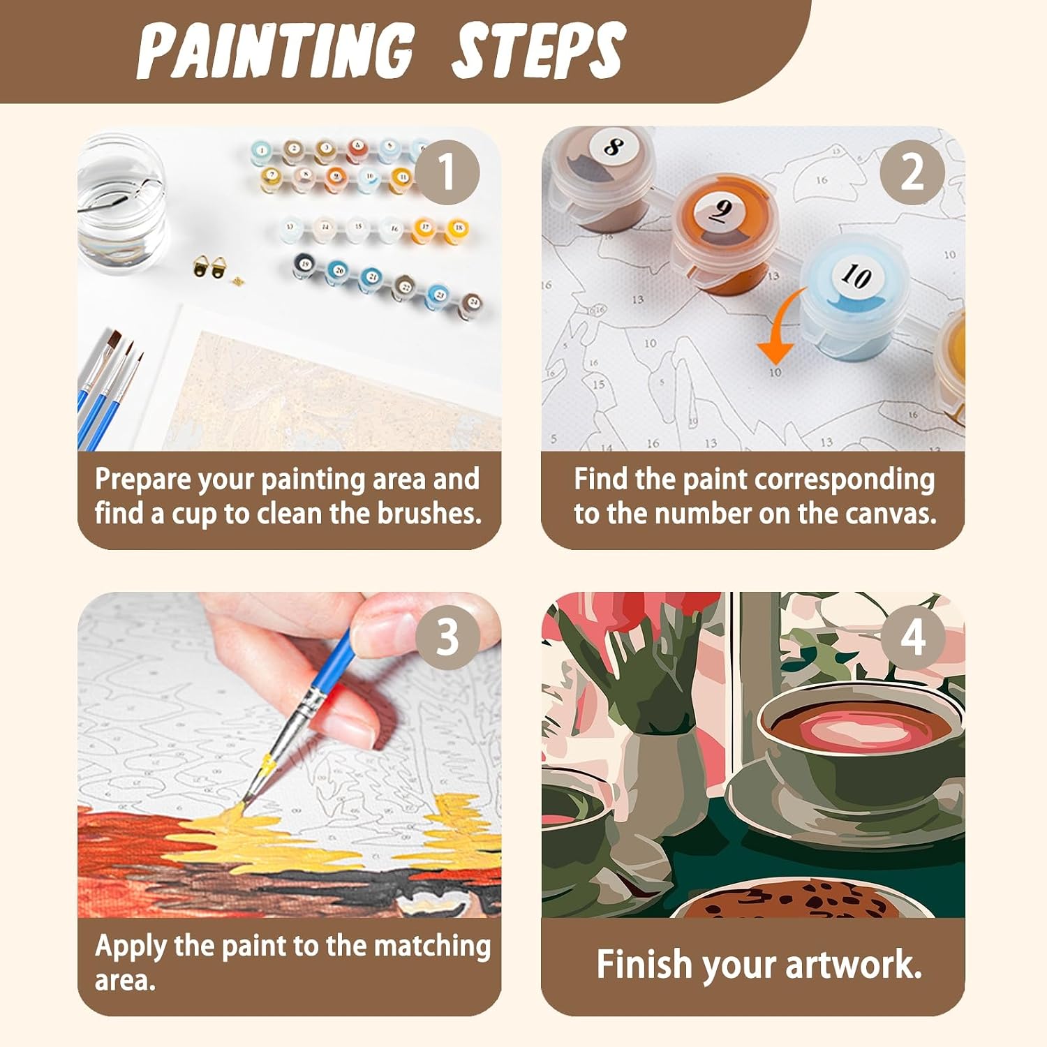 XTCIXAL 4 Pack Paint by Numbers Kit for Adults with Framed and Easel, Food Paint by Number Kits, Afternoon Tea Acrylic Oil Painting with Brushes for Home Wall Decor (8x12 Inch)