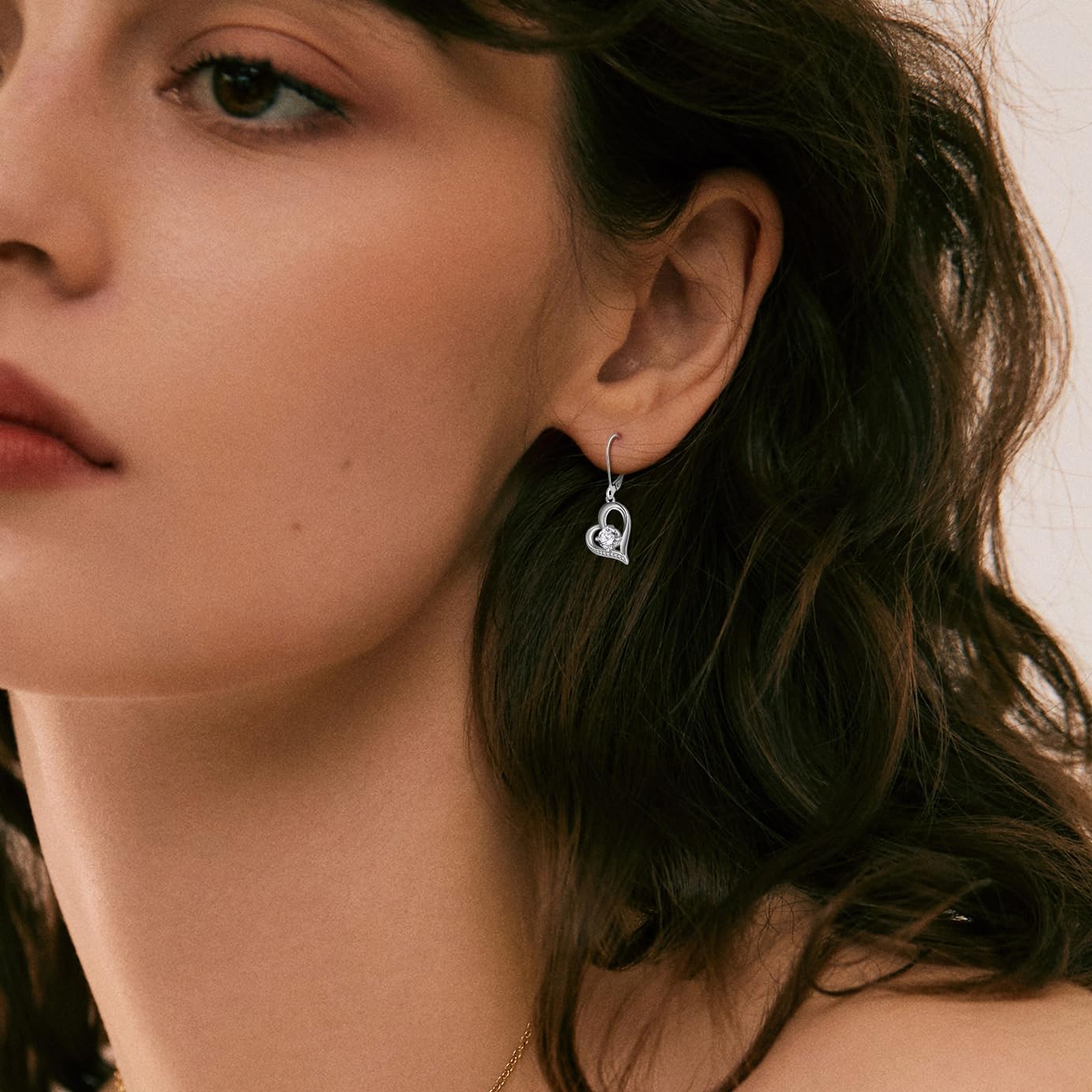 Women Heart Earrings 925 Sterling Silver Love Heart Dangle Drop Earrings Round Birthstone Jewelry - Image 3