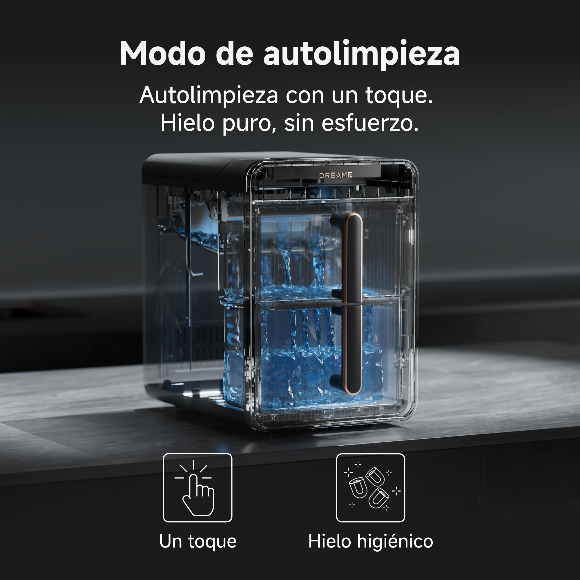 DRAEME AuraBullet Ice Máquina de Hielo En Cubitos Con Producción Rápida De Hielo En 6 Minutos, Depósito y Canasta Separados, Dos Tamaños de Cubitos, Control Digital, Luz LED y Función de Autolimpieza