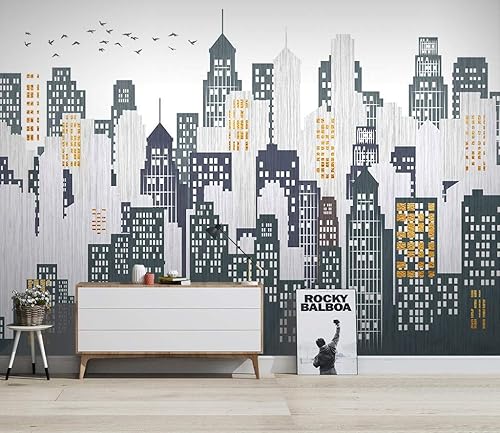 Murwall City Wallpaper Watercolor Cityscape Wall Mural City Silhouette Wall Mural Modern Home Decor