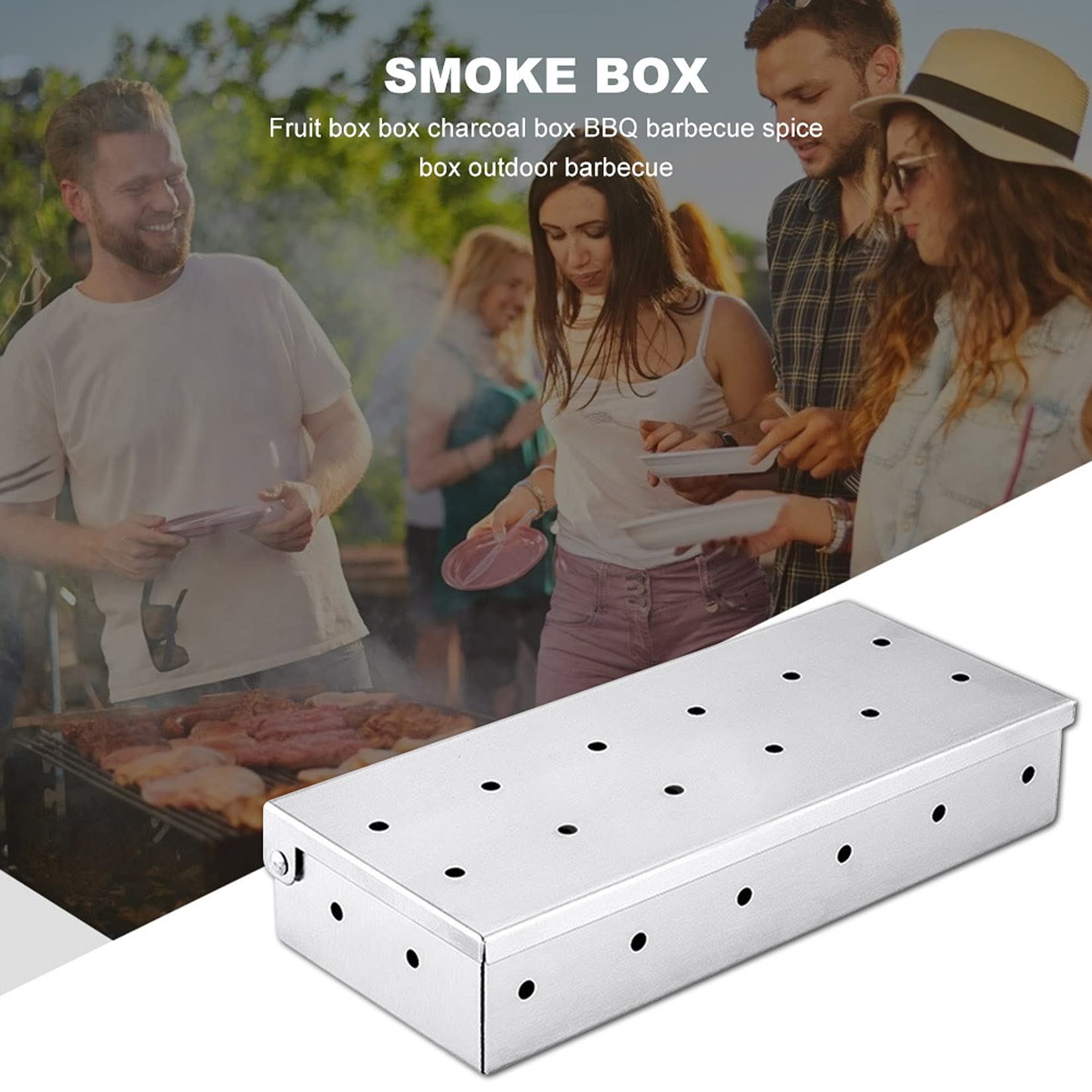 RoseFlower Affumicatore Box, Smoker Box Barbecue in Acciaio Inox per Barbecue a Gas, Elettrico e a Carbone per Affumicare la Carne alla Griglia e Ottenere Un Sapore Delizioso