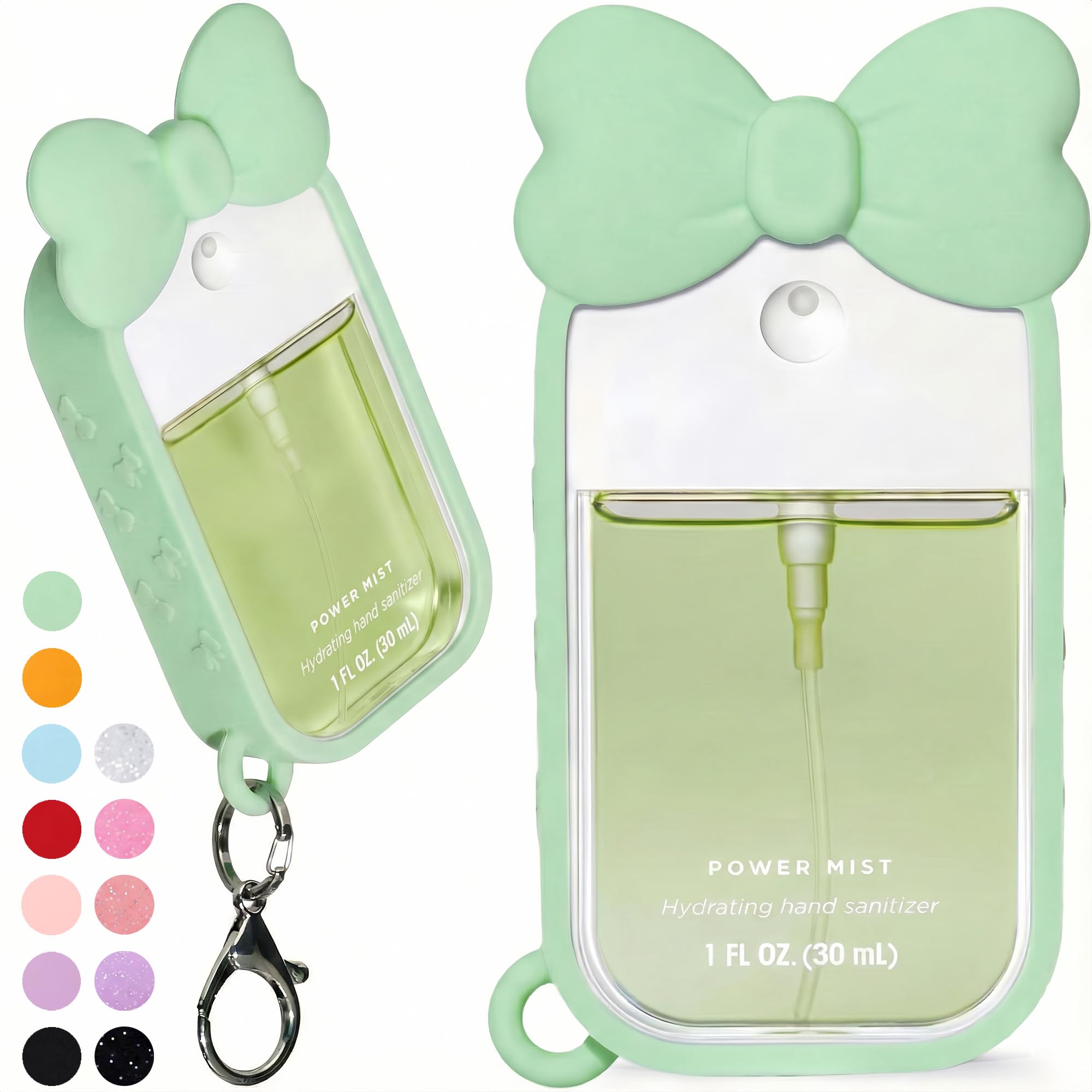 ULTRASKINX Silicone Bow Case Compatible with Touchland Hand Sanitizer Spray 1 oz (30 mL), Cute Holder with Keychain Clip, Gift for Girls