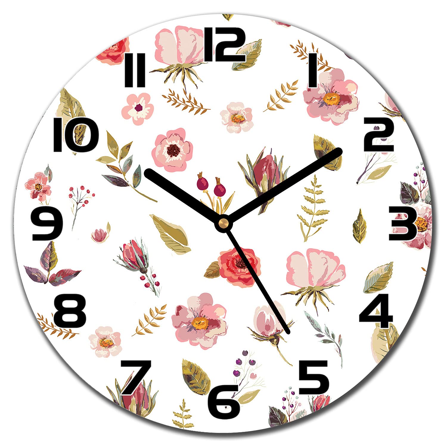 Horloge en verre 30cm pour cuisine et salon ambiance fleurs de champ