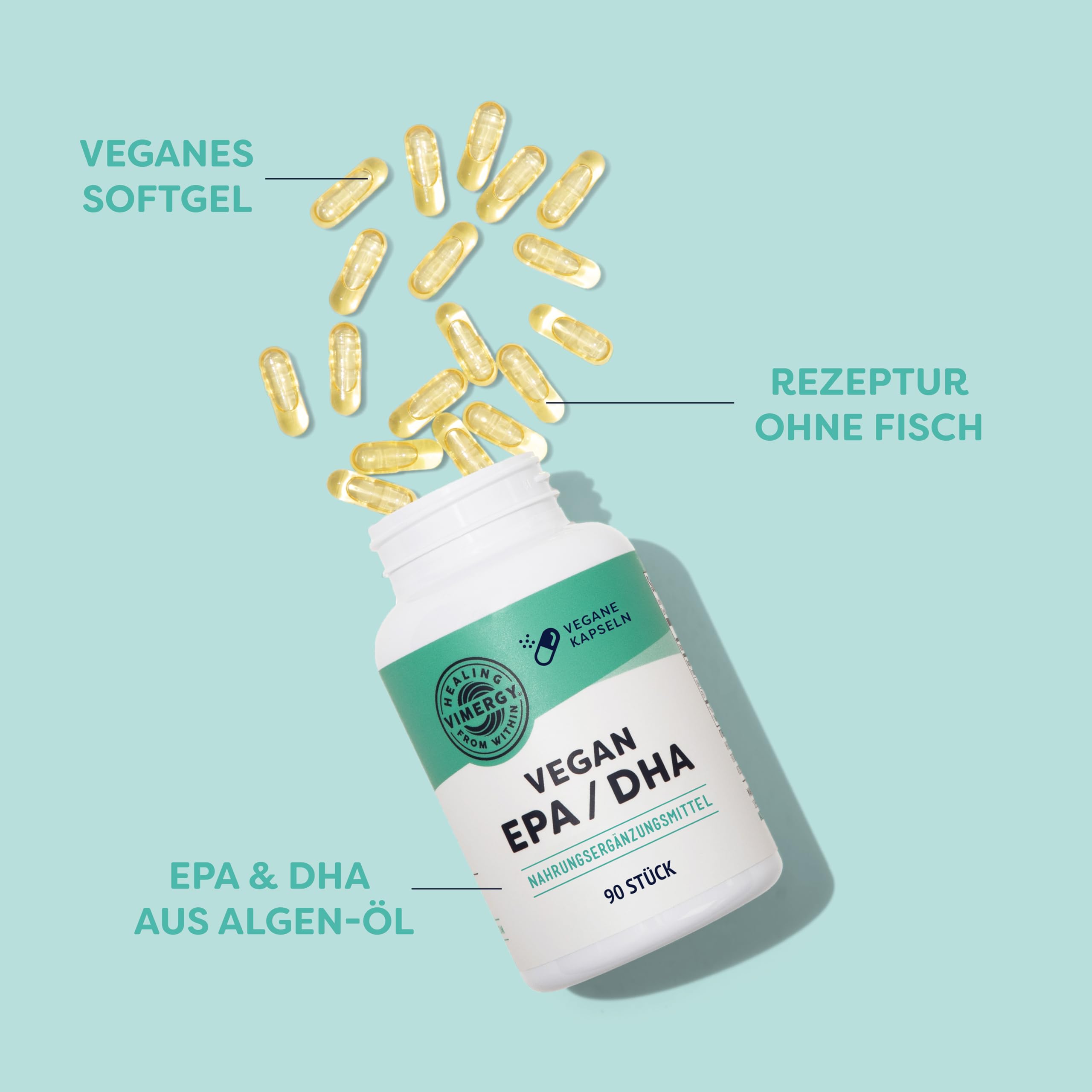 Vimergy Vegan EPA DHA (30 Einnahmen) – Omega 3 Algenöl Kapseln – Softgel ohne Gelatine – Gentechnik & Glutenfrei, Koscher (90 Stück)