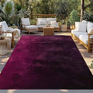 Plum Purple Ombre Outdoor Rug 5 x 7 Ft, Vintage Deep Magenta Charcoal Bl...