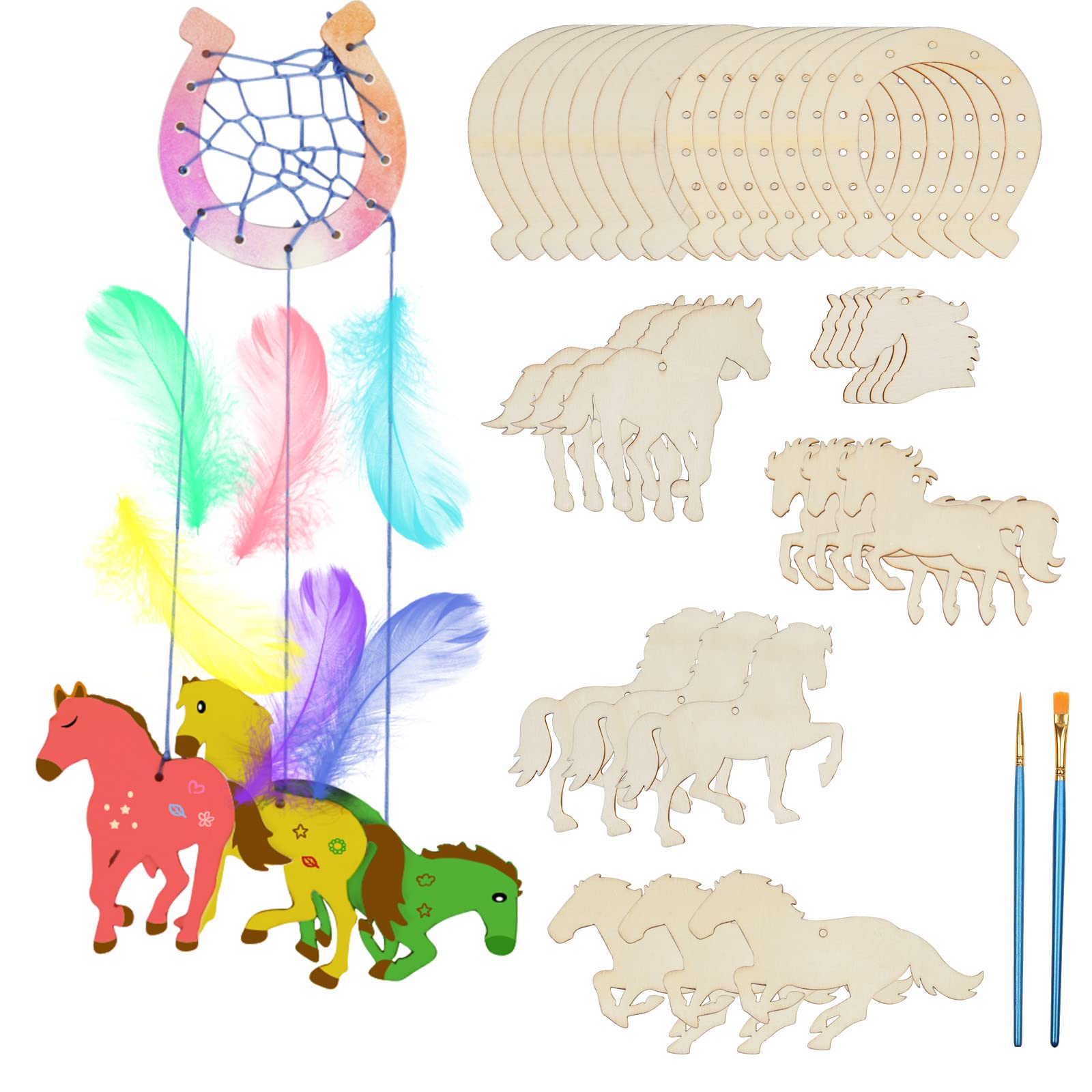 Kit DIY Fer à Cheval En Bois - 24 Pièces + Accessoires (peinture, Ruban) Pour Décoration Anniversaire, Noël, Bricolage Enfant
