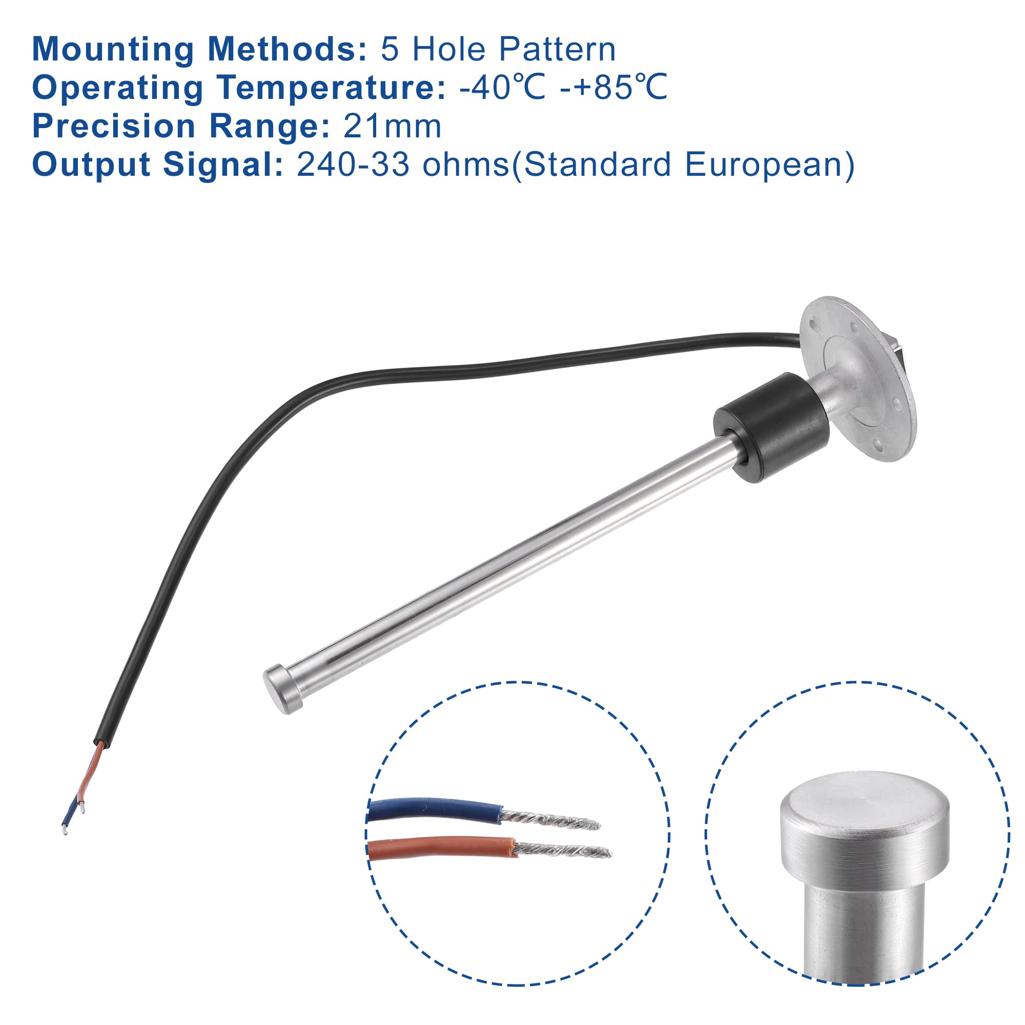 X AUTOHAUX 240-33 Ohms 250mm Serbatoio Carburante Unità di invio Sensore di Livello Acqua Carburante In Acciaio Inox per Camion Marino Barca Auto