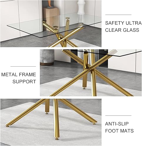 Miniatura 3 de LKTART Mesa de comedor rectangular de cristal con mesa de vidrio templado de 039 pulgadas y patas de metal cromado plateado adecuada para cocina